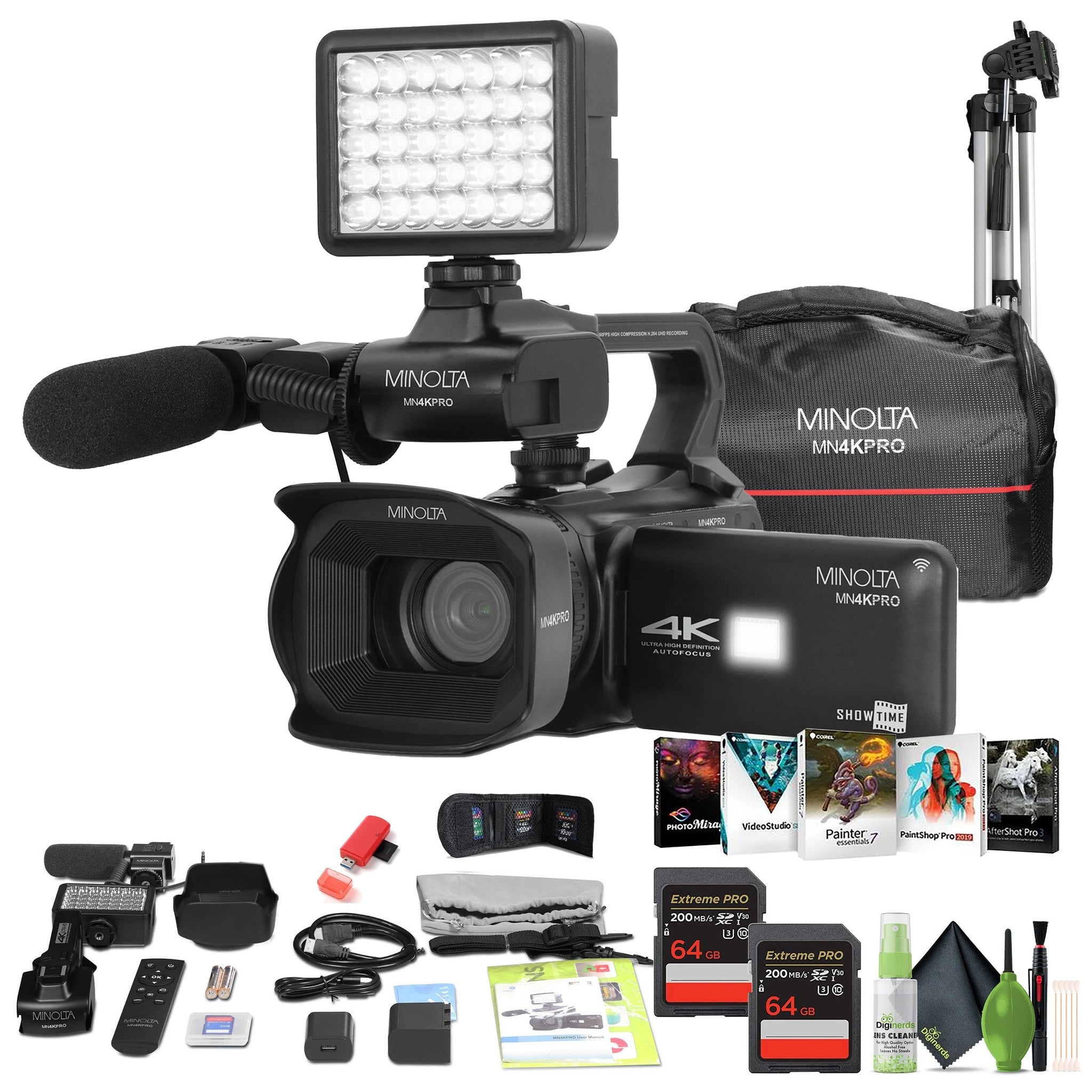 Minolta MN4KPRO UHD 4K60 Camcorder Kit, 2x 64GB SDHC/SDXC UHS-I Card Memory Card Minolta