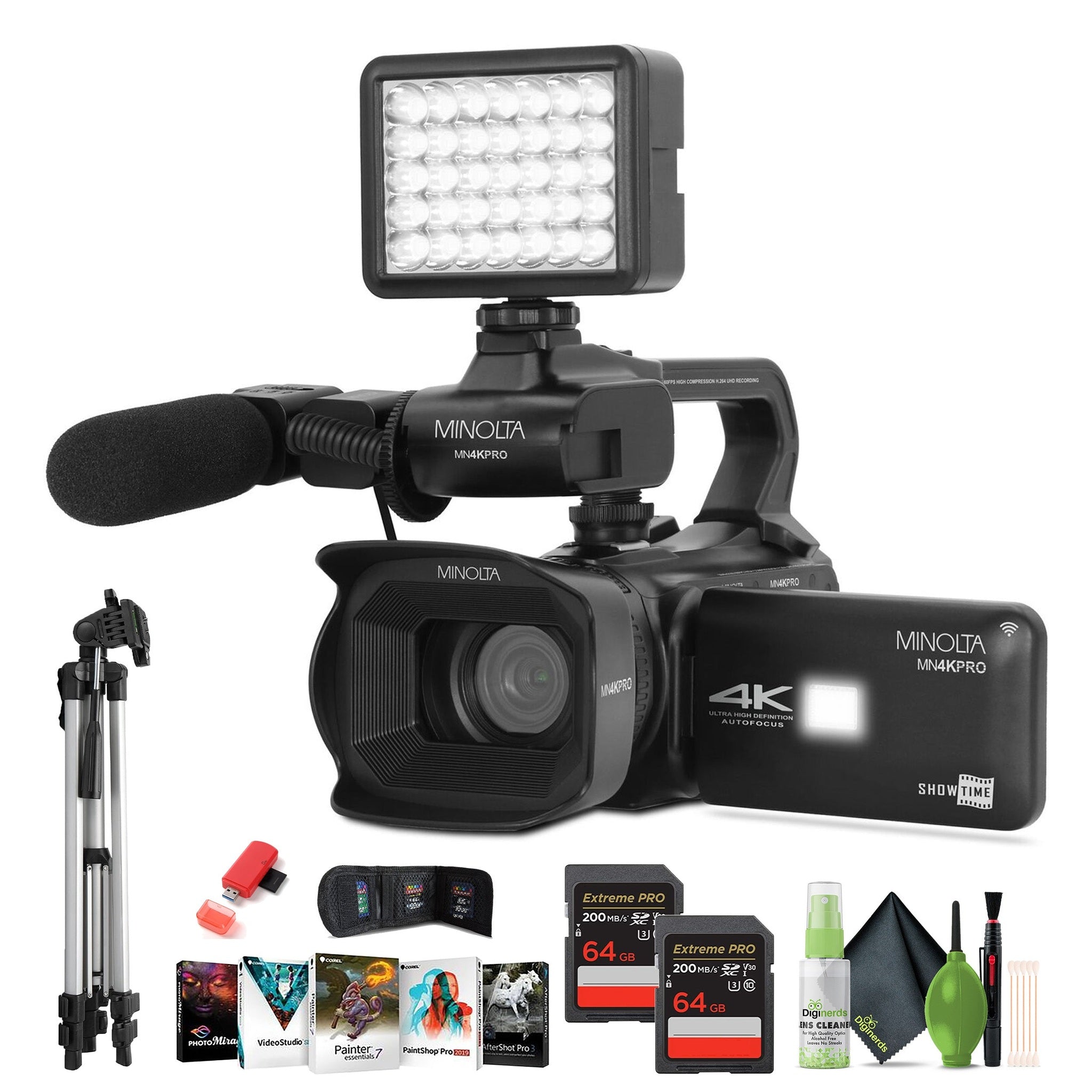 Minolta MN4KPRO UHD 4K60 Camcorder Kit, 2x 64GB SDHC/SDXC UHS-I Card Memory Card Minolta