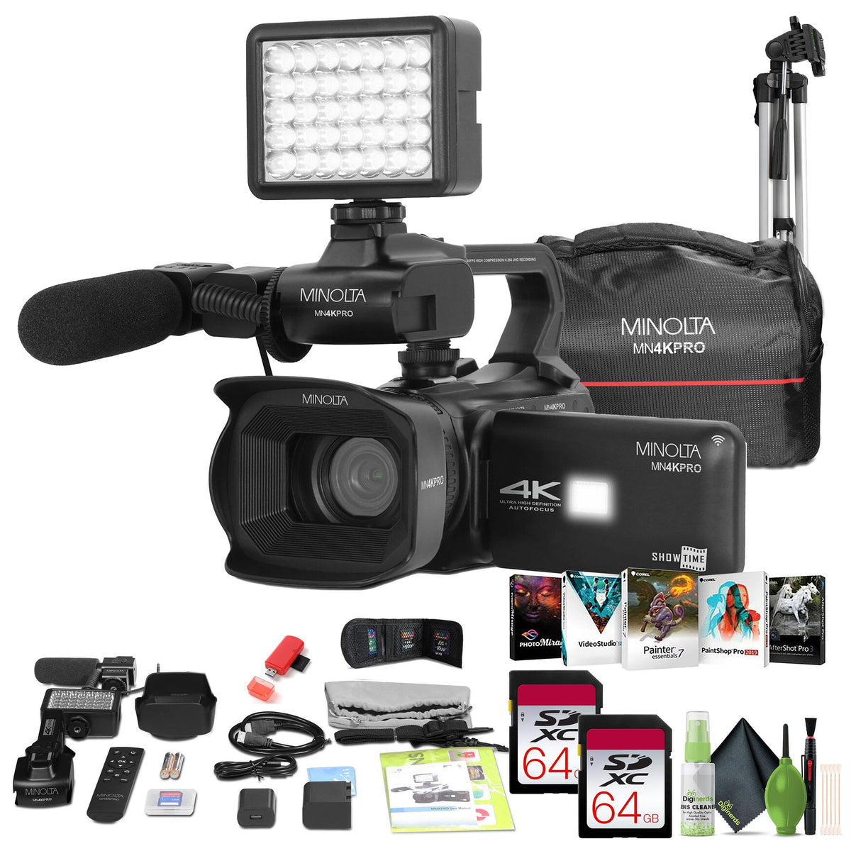 Minolta MN4KPRO UHD 4K60 Camcorder Kit, 2x 64GB SDHC/SDXC UHS-I Card Memory Card