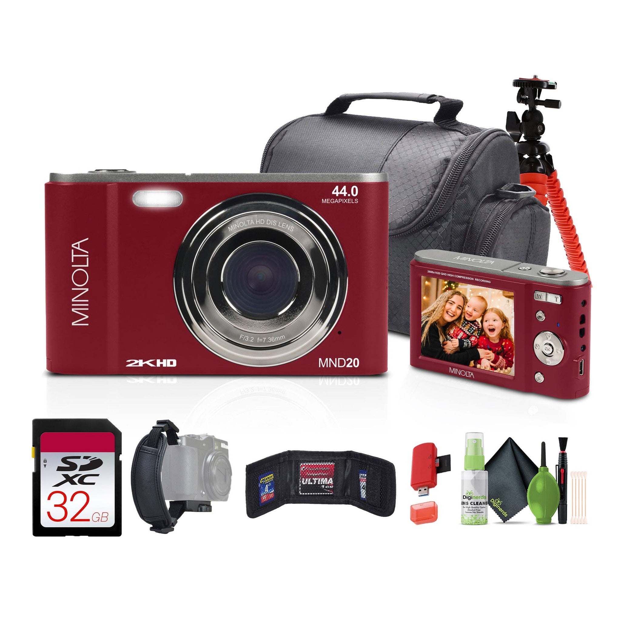 Minolta MND20 44 MP / 2.7K Ultra HD Digital Camera Red