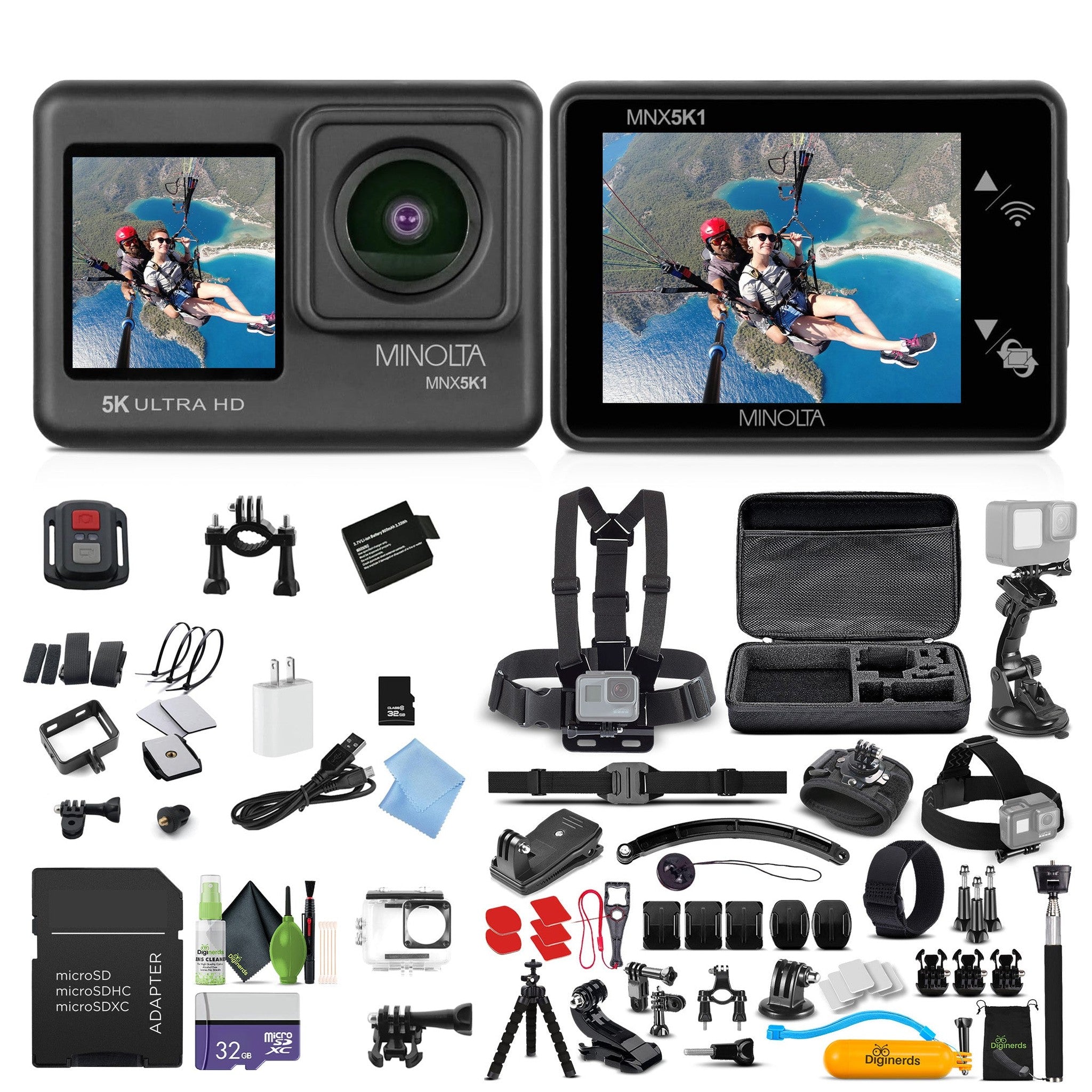 Minolta MNX5K1 5K Ultra HD, 24 MP Action Camera Kit, Waterproof Case- Bundle Kit