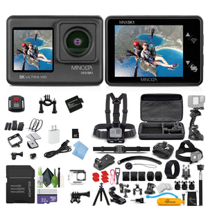 Minolta MNX5K1 5K Ultra HD, 24 MP Action Camera Kit, Waterproof Case- Bundle Kit