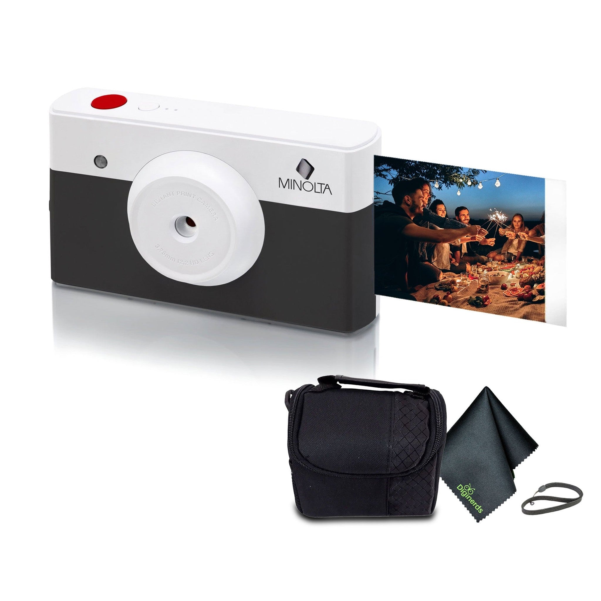 Minolta Instapix Print Camera with Printer Charcoal , Camera Bag, Diginerds Microfiber Cleaning Cloth, Bundle Minolta