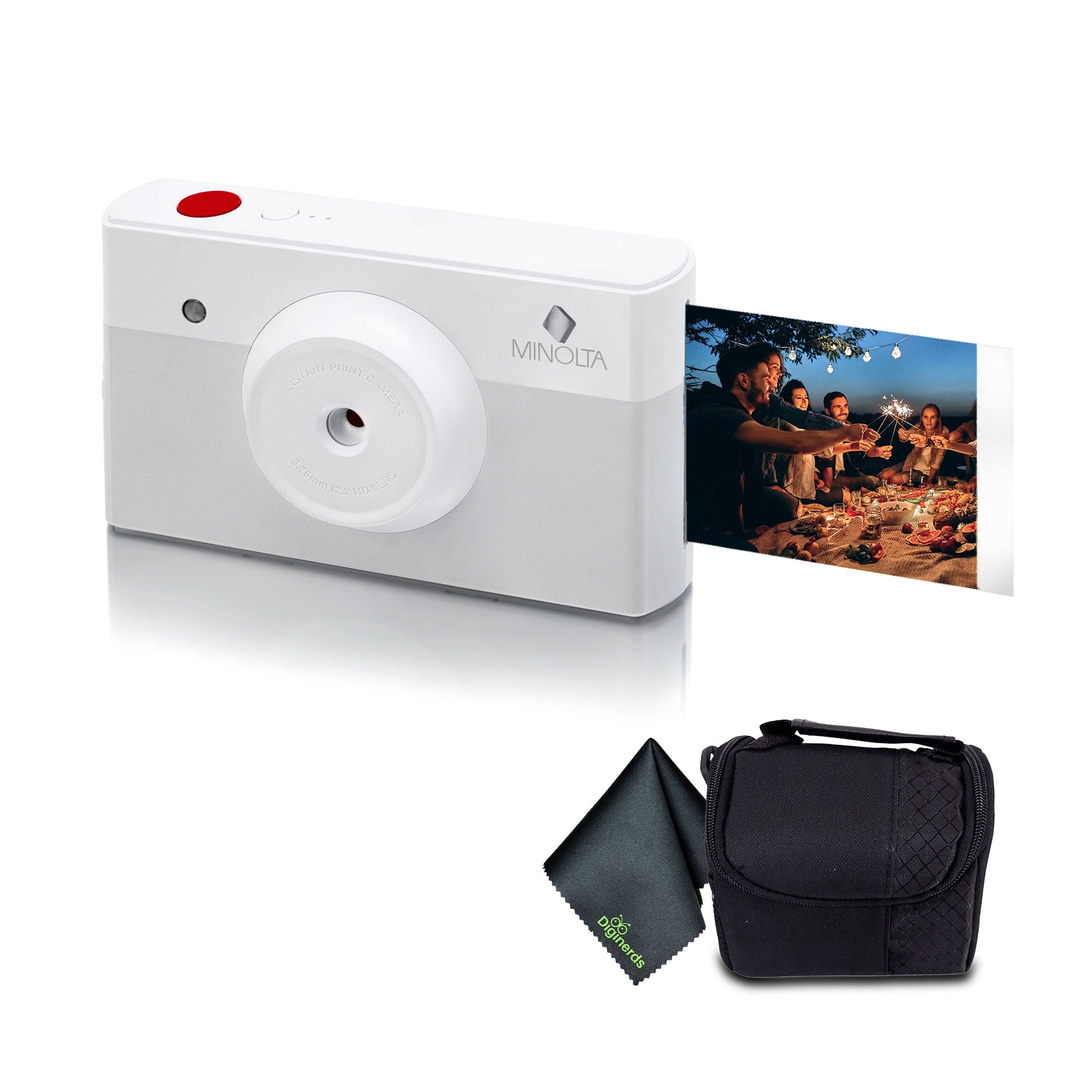 Minolta Instapix Print Camera with Printer (Gray), Camera Bag, Diginerds Microfiber Cleaning Cloth, Bundle