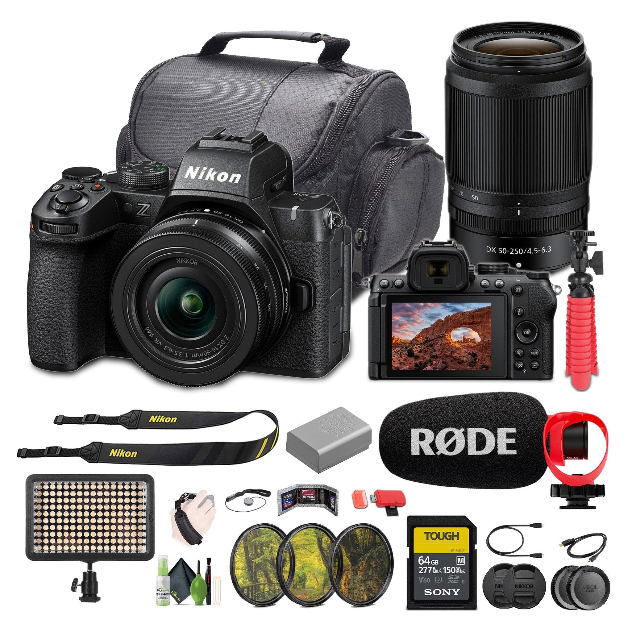 Nikon Z50II Mirrorless Camera + 16-50mm & 50-250mm Lenses + Rode Microphone Nikon