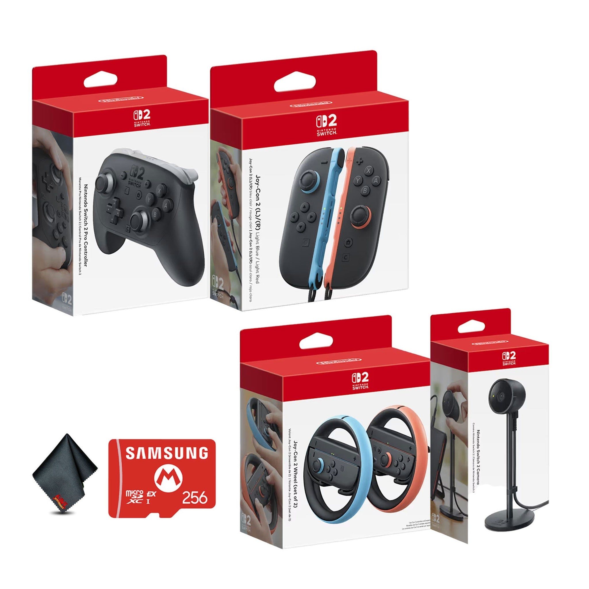 Nintendo Switch 2 Pro Controller + Joy-Con 2 L / R Light Blue/Light Red + Joy-Con 2 Wheel set of 2 + Switch 2 Camera + More