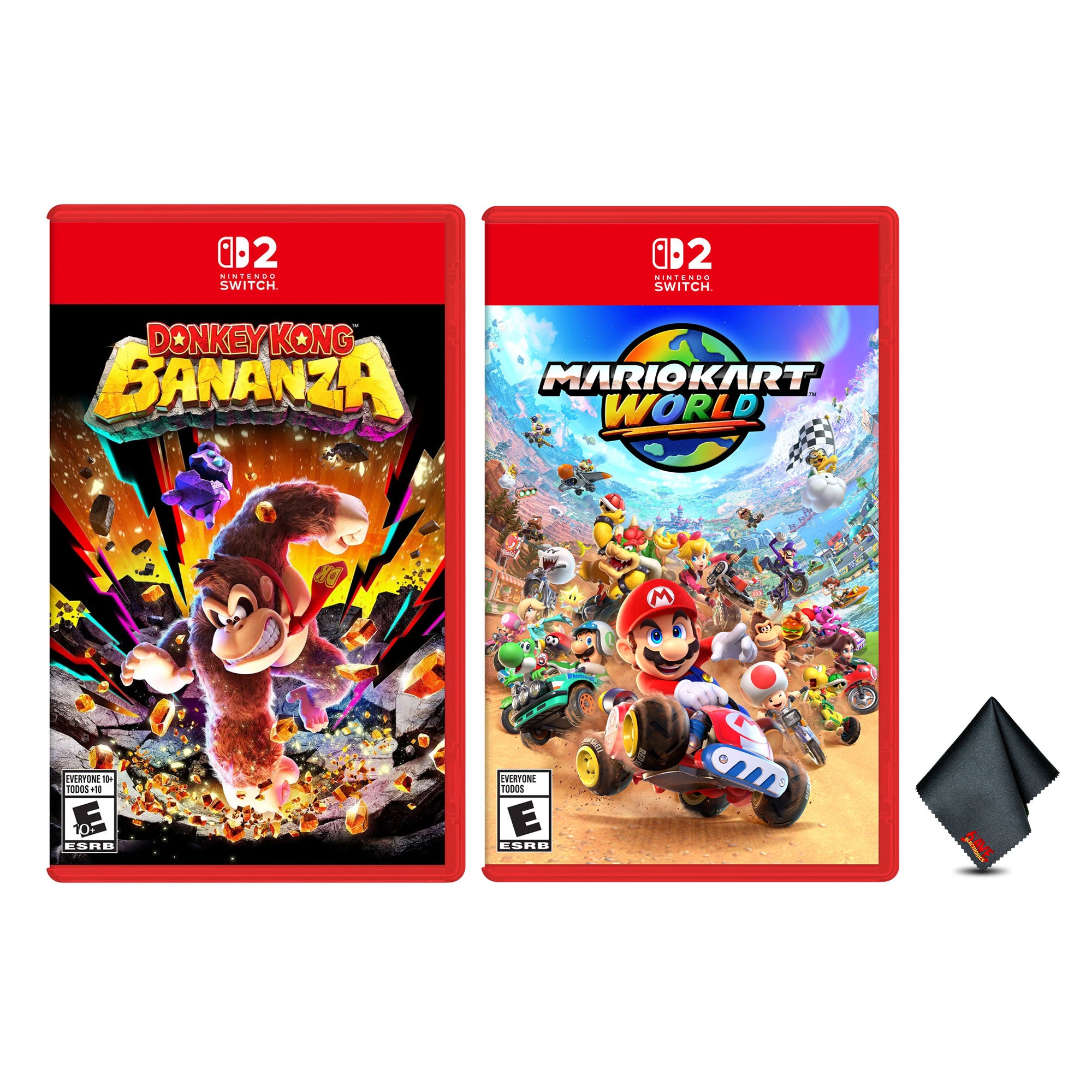 Nintendo Mario Kart World for Switch 2 + Donkey Kong Bananza for Switch 2 + Microfiber Cleaning Cloth