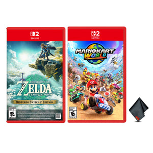 Nintendo Mario Kart World for Switch 2 + The Legend of Zelda: Tears of the Kingdom, Switch 2 Edition + Microfiber Cleaning Cloth
