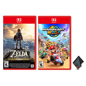 Nintendo Mario Kart World for Switch 2 + The Legend of Zelda Breath of the Wild  Switch 2 Edition + Microfiber Cleaning Cloth