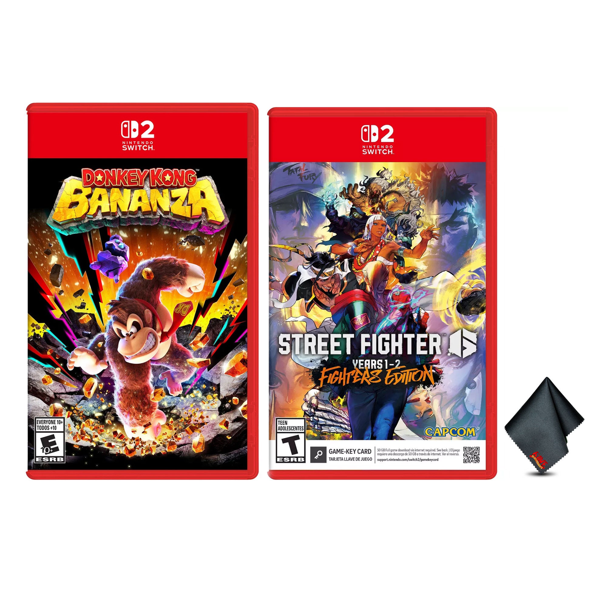Nintendo Donkey Kong Bananza for Switch 2 + STREET FIGHTER 6 Year 1-2 Fighters Edition + Microfiber Cleaning Cloth