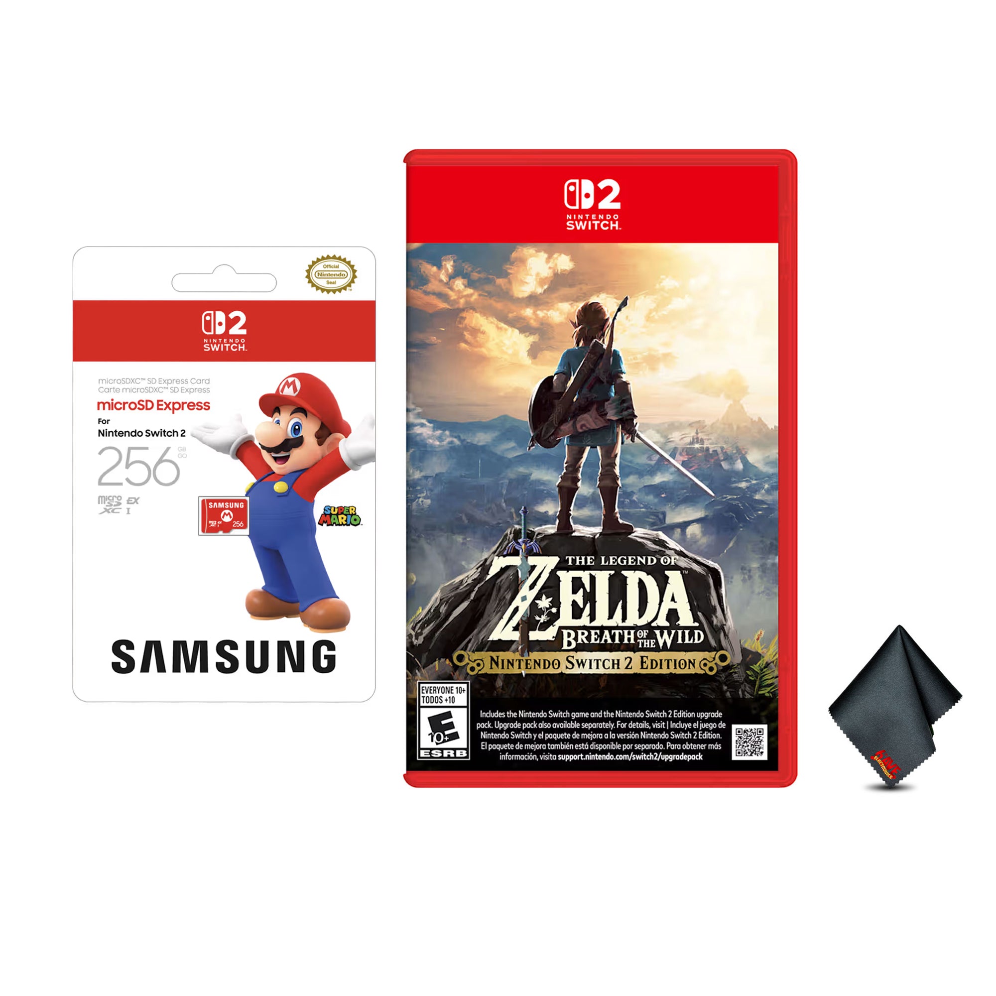 Nintendo The Legend of Zelda: Breath of the Wild – Switch 2 Edition Bundle With Samsung microSD Express Card 256GB + Microfiber Cleaning Cloth