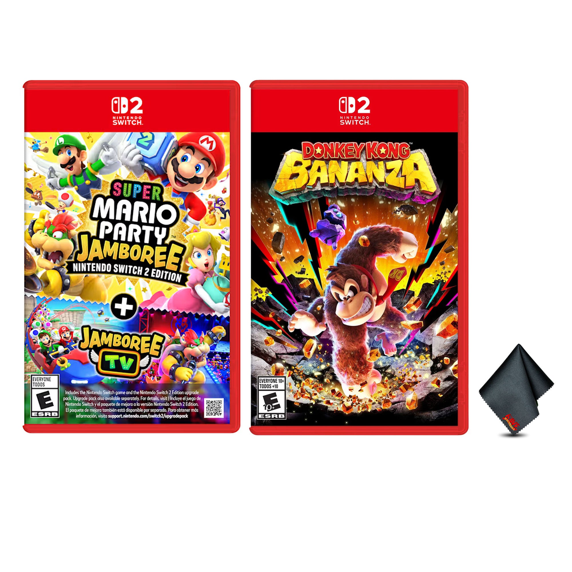Nintendo Super Mario Party Jamboree -  Switch 2 Edition + Jamboree TV + Donkey Kong Bananza + Microfiber Cleaning Cloth
