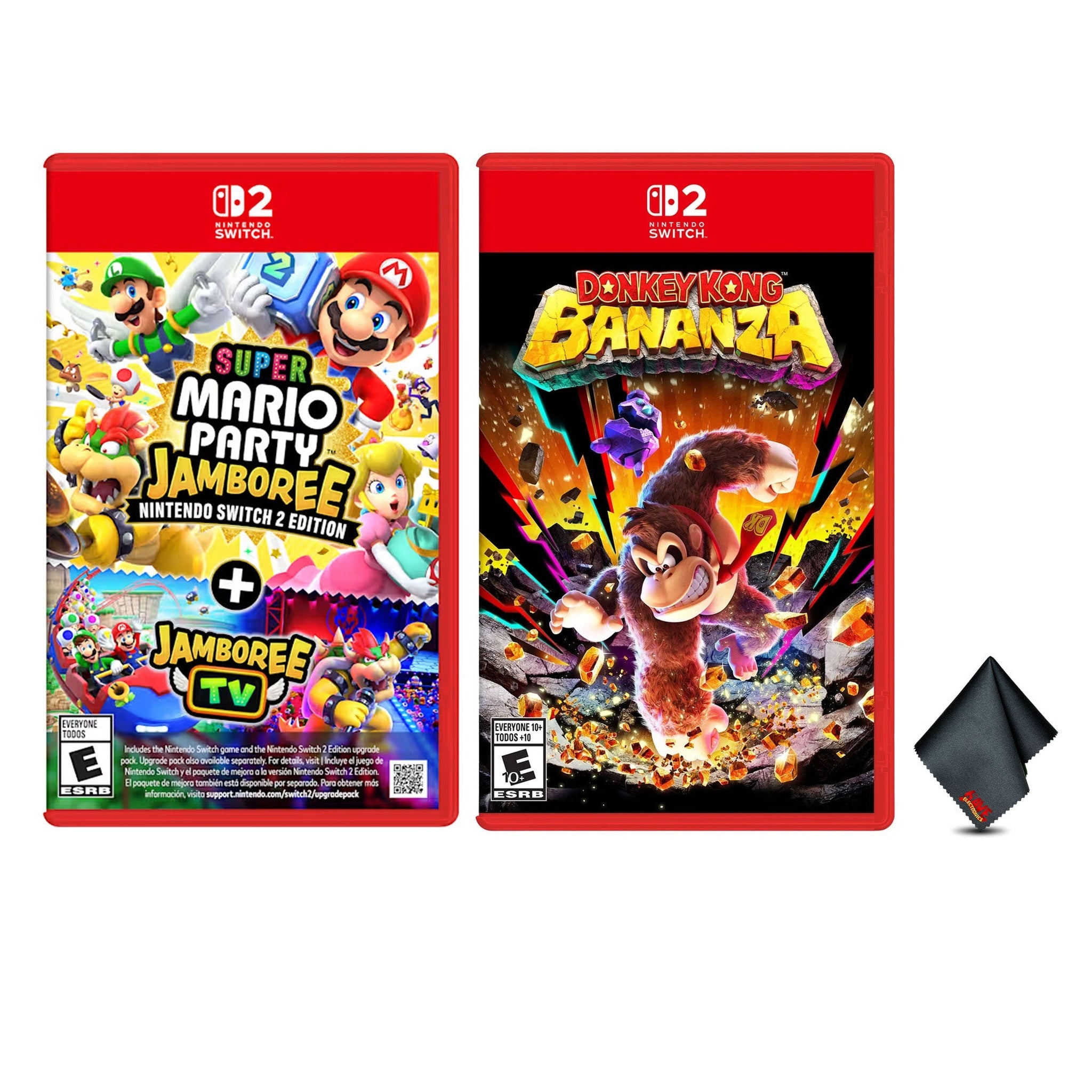 Nintendo Super Mario Party Jamboree -  Switch 2 Edition + Jamboree TV + Donkey Kong Bananza + Microfiber Cleaning Cloth
