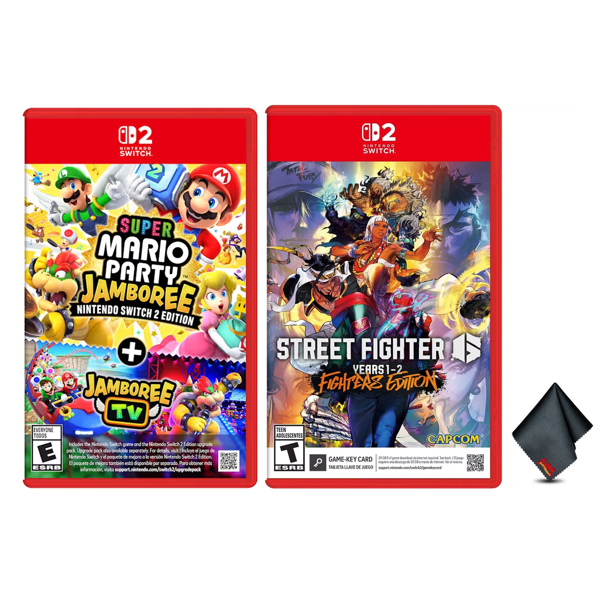Nintendo Super Mario Party Jamboree Switch 2 Edition + Jamboree TV + STREET FIGHTER 6 Year 1-2 Fighters Edition + Microfiber Cleaning Cloth