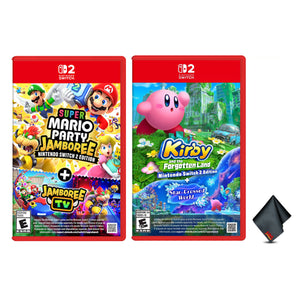 Nintendo Super Mario Party Jamboree Switch 2 Edition + Jamboree TV + Kirby and the Forgotten Land + Star-Crossed World + Microfiber Cleaning Cloth