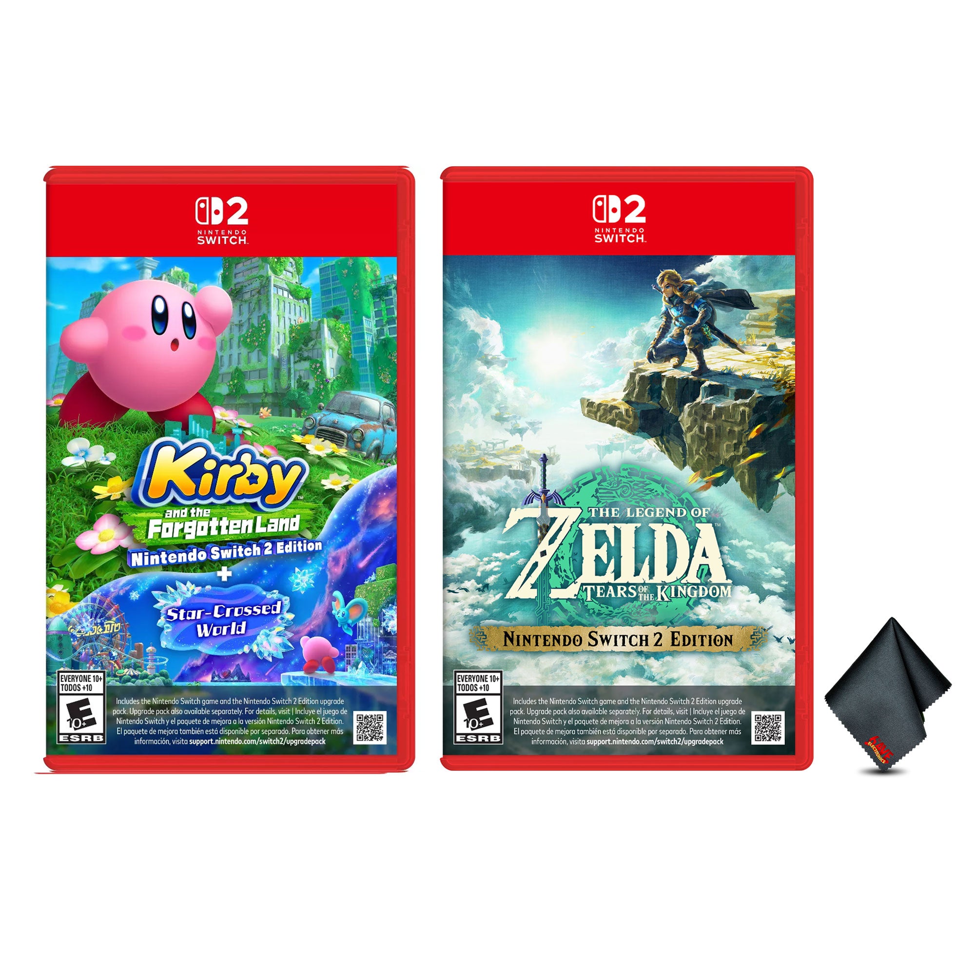 Nintendo The Legend of Zelda Tears of the Kingdom + Nintendo Kirby and the Forgotten Land + Star-Crossed World For Nintendo Switch 2 Edition + Microfiber Cleaning Cloth