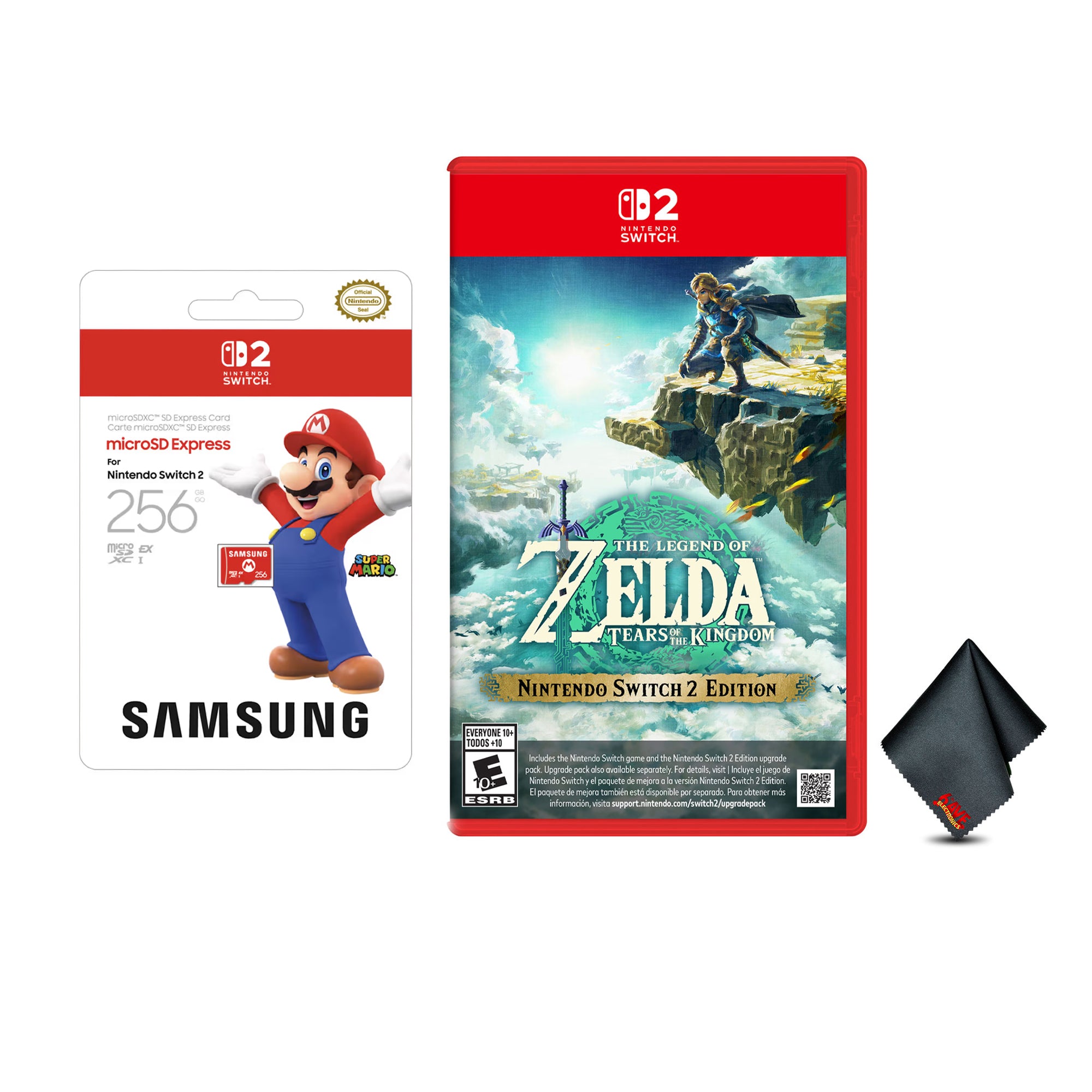Nintendo The Legend of Zelda: Tears of the Kingdom – Switch 2 Edition Bundle With Samsung microSD Express Card 256GB + Microfiber Cleaning Cloth