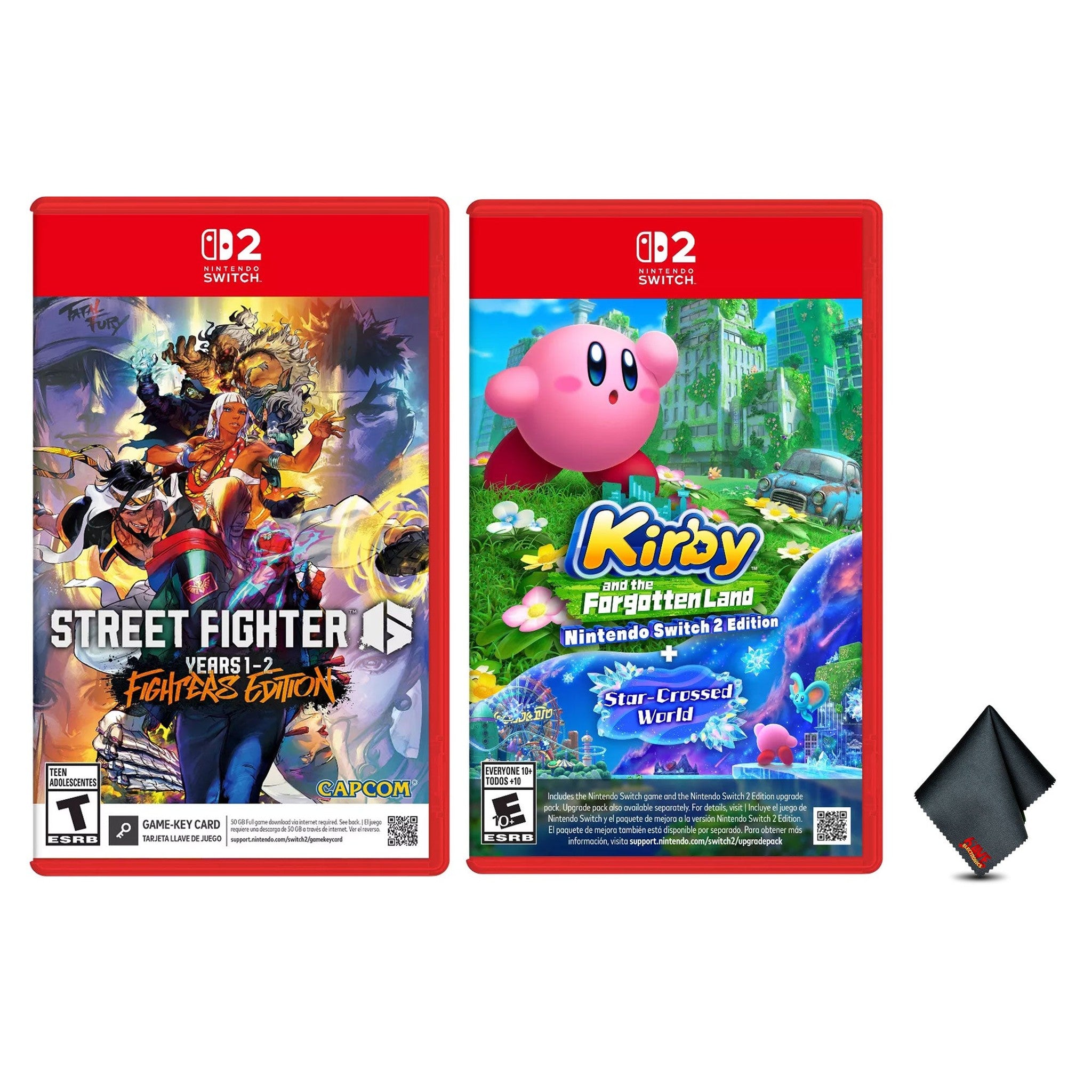 Nintendo STREET FIGHTER 6 Year 1-2 Fighters Edition + Nintendo Kirby and the Forgotten Land + Star-Crossed World for Nintendo Switch 2 Edition + Microfiber Cleaning Cloth