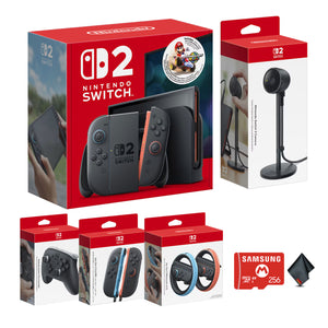 Nintendo Switch 2 Console Bundle with Mario Kart World Game + Joy-Con 2 L / R Light Blue/Light Red + Pro Controller + Joy-Con 2 Wheel set of 2 + Switch 2 Camera + More