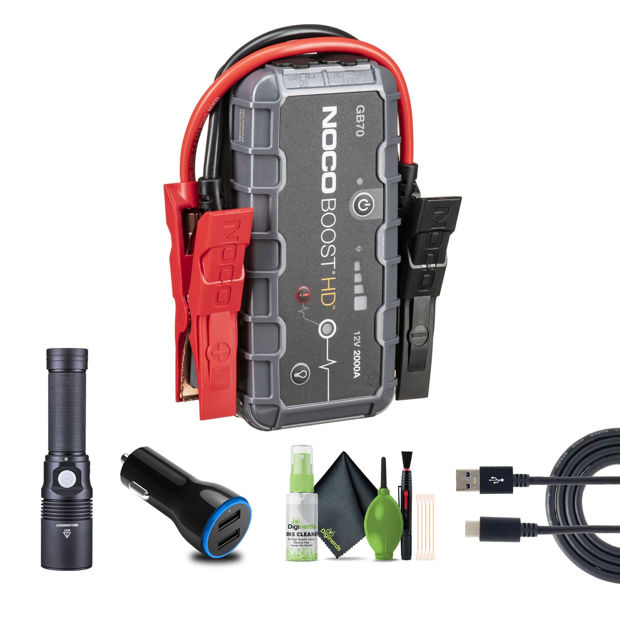 NOCO Boost HD GB70 2000A UltraSafe Car Battery Jump Starter, 12V Battery Booster Pack, Jump Box, Portable Charger and Jumper Cables for 8.0L Gasoline and 6.0L Diesel Engines NOCO