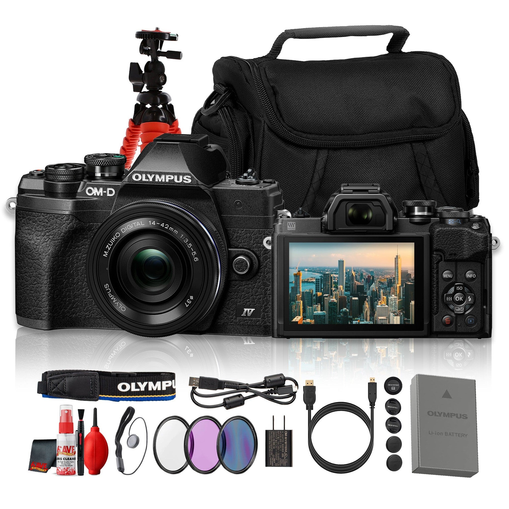 Olympus OM-D E-M10 Mark IV 20.3MP 4K Camera w/14-42mm EZ Lens Black Bundle