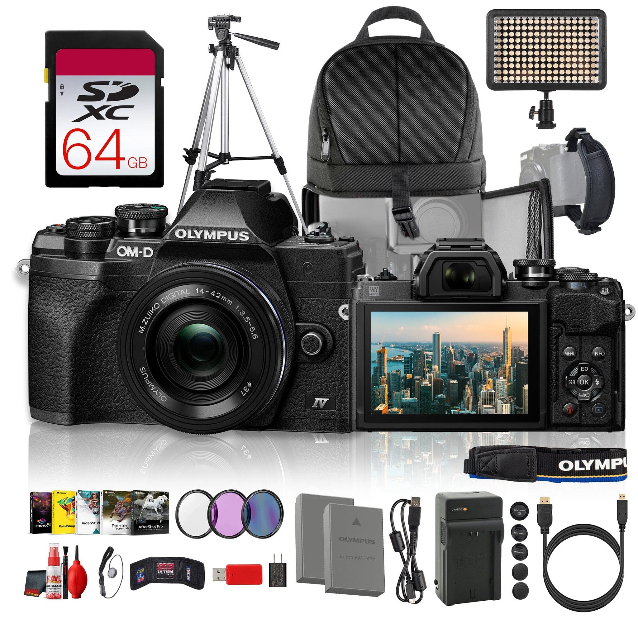 Olympus OM-D E-M10 Mark IV Mirrorless Digital Camera 20.3MP 4K WiFi Bluetooth with 14-42mm Lens Bundle