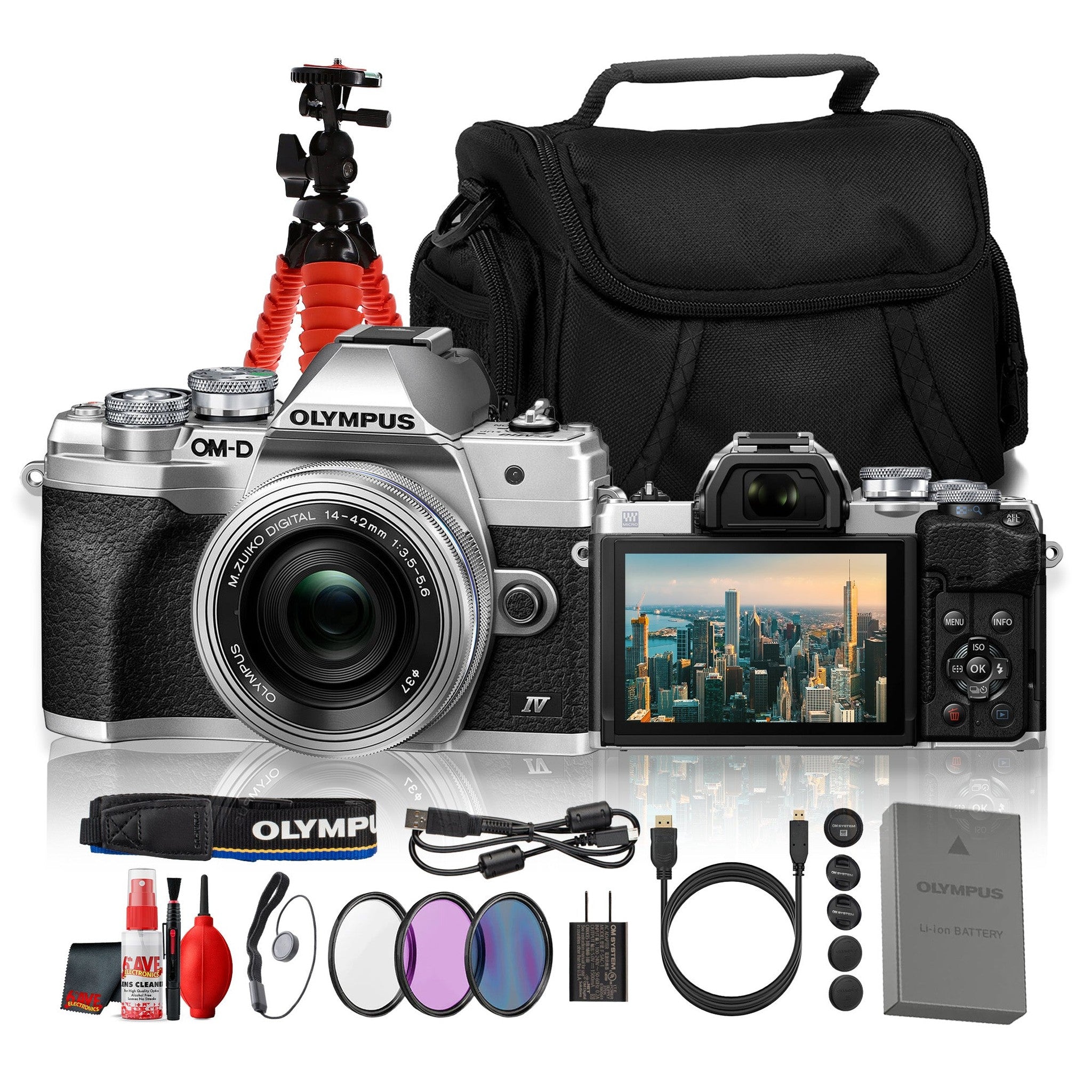 Olympus OM-D E-M10 Mark IV Mirrorless Digital Camera Silver 14-42mm EZ Lens Bundle