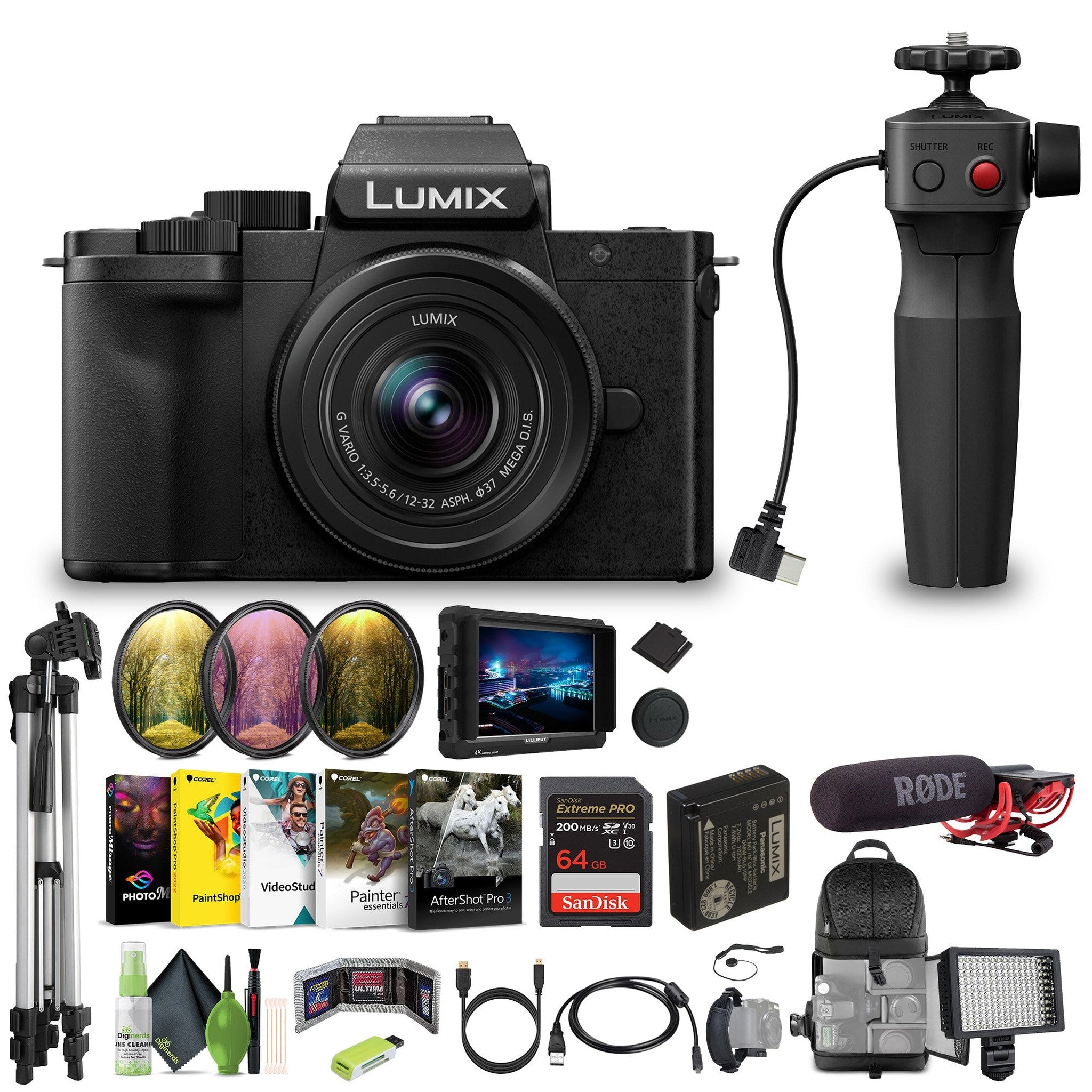 Panasonic Lumix G100D 4K Mirrorless Camera 12-32mm Lens and Tripod Grip Bundle Panasonic