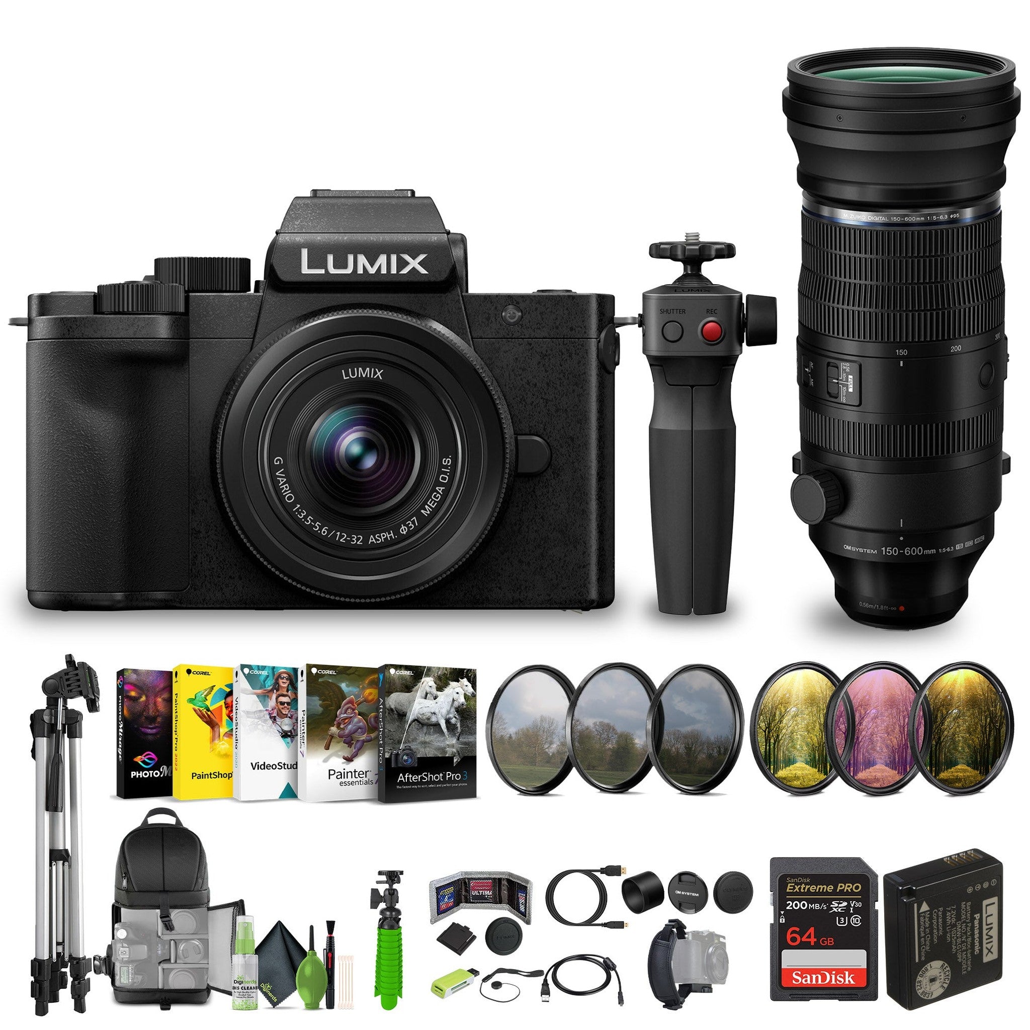 Panasonic Lumix G100D 4K Mirrorless Camera, Tripod Grip, Vlogging Kit Bundle Panasonic