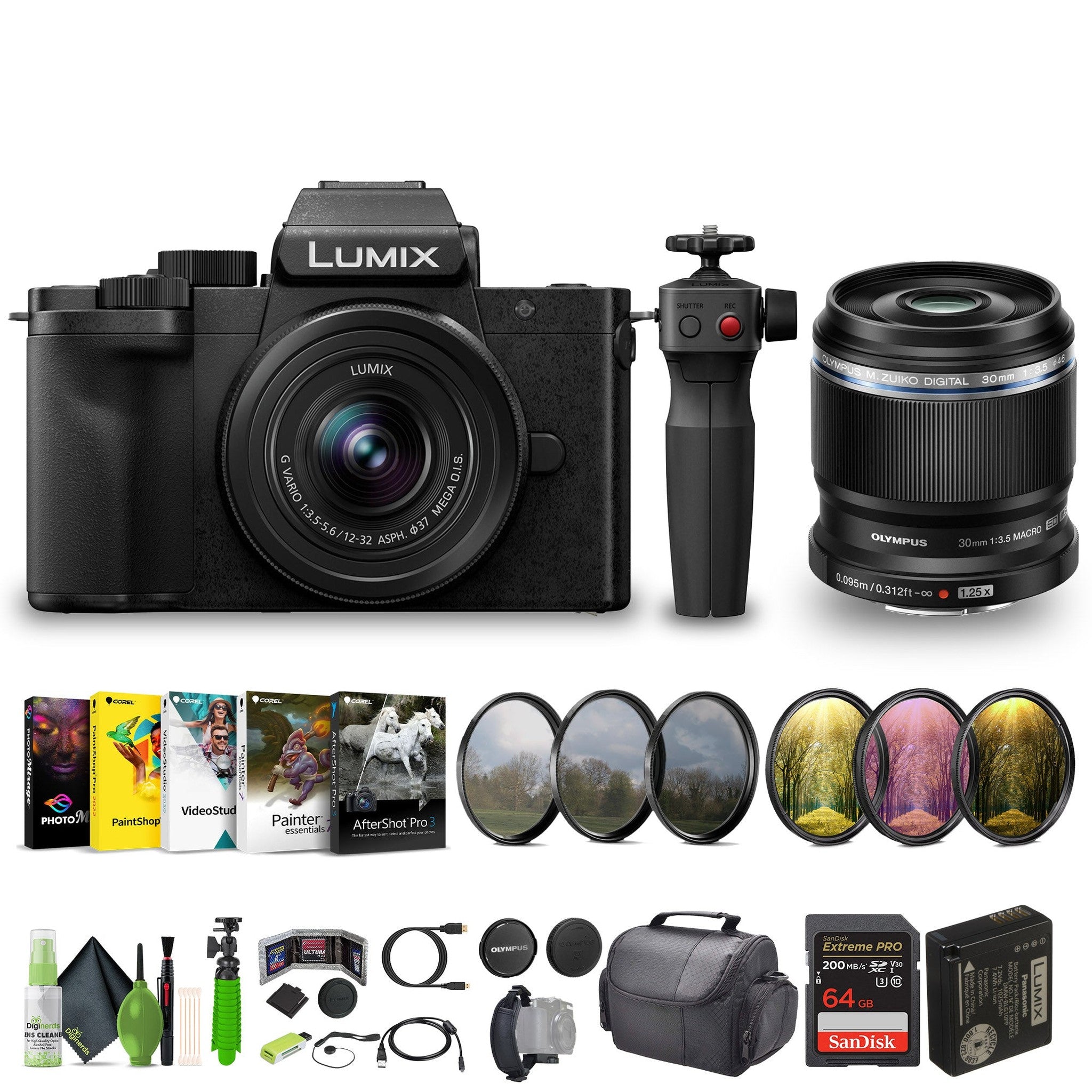 Panasonic Lumix G100D 4K Mirrorless Camera + M.Zuiko ED 30mm f/3.5 Lens Bundle Panasonic