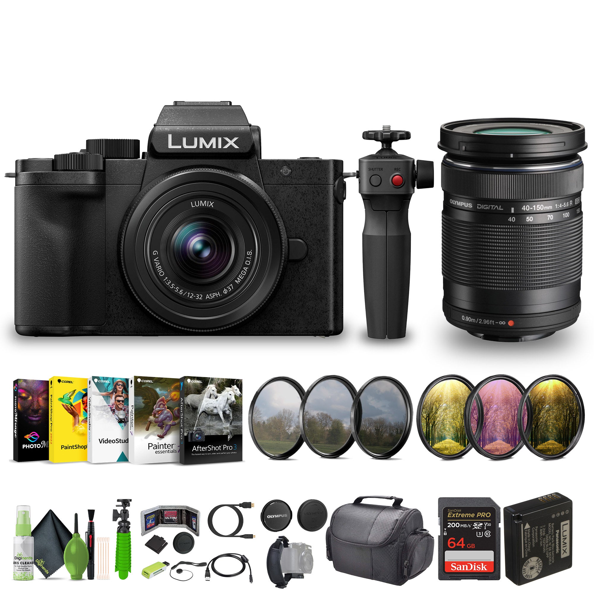 Panasonic Lumix G100D 4K Mirrorless Camera 12-32mm + M.Zuiko ED 40-150mm Lens
