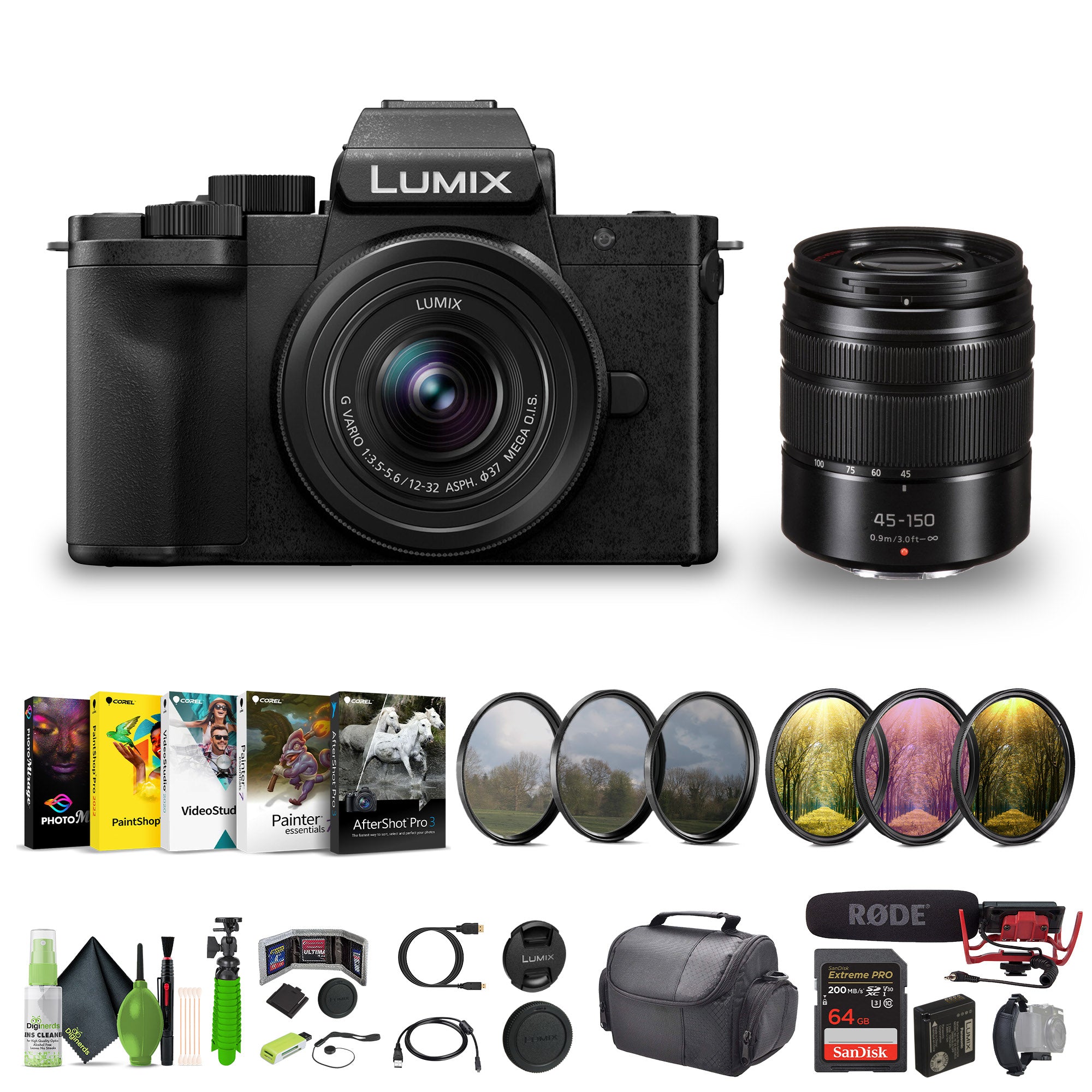 Lumix G100D 4K Mirrorless Vlogging Camera + 12-32mm + G Vario 45-150mm Lens