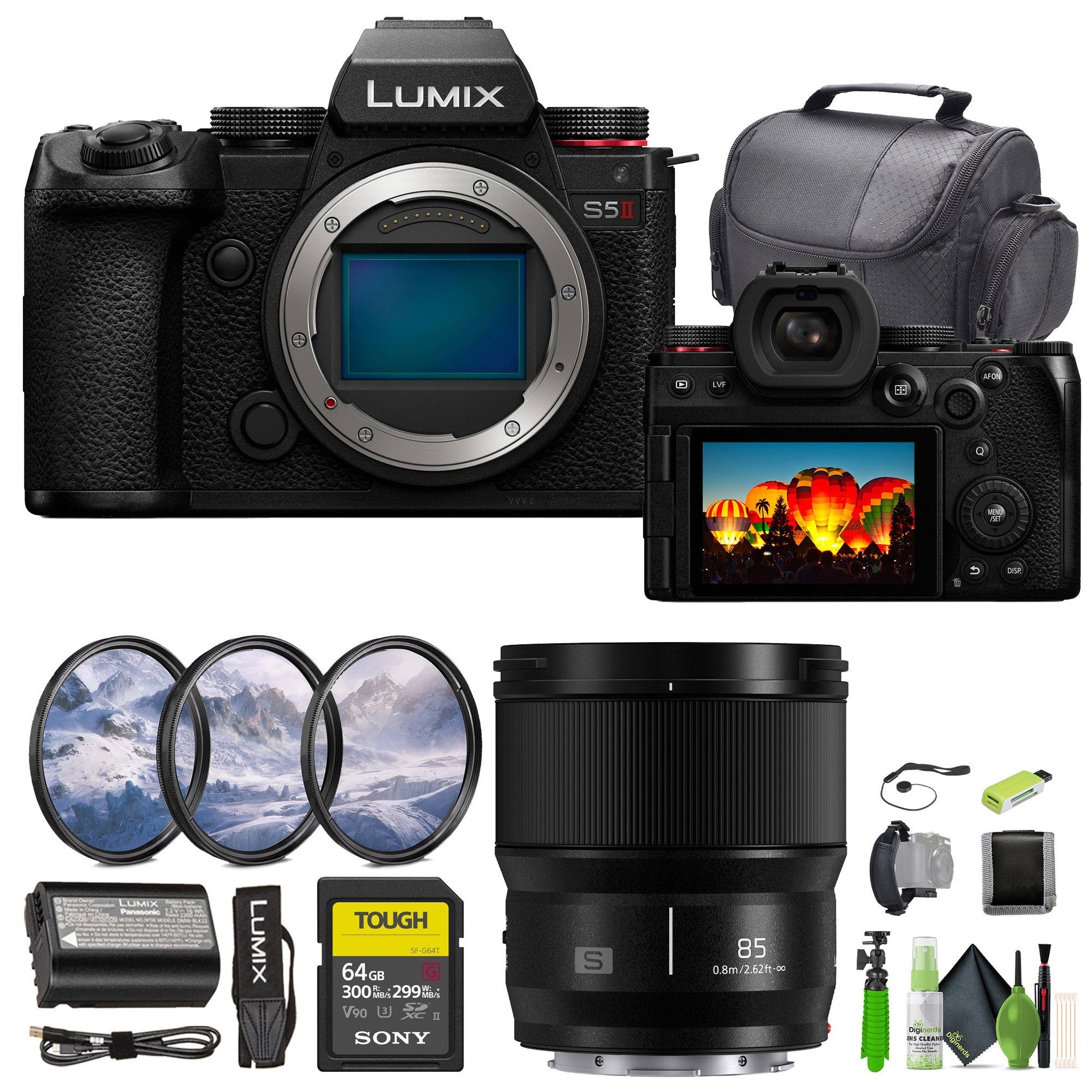 Panasonic Lumix S5II Mirrorless Camera + S 85mm f/1.8 Lens + Tripod + More Panasonic