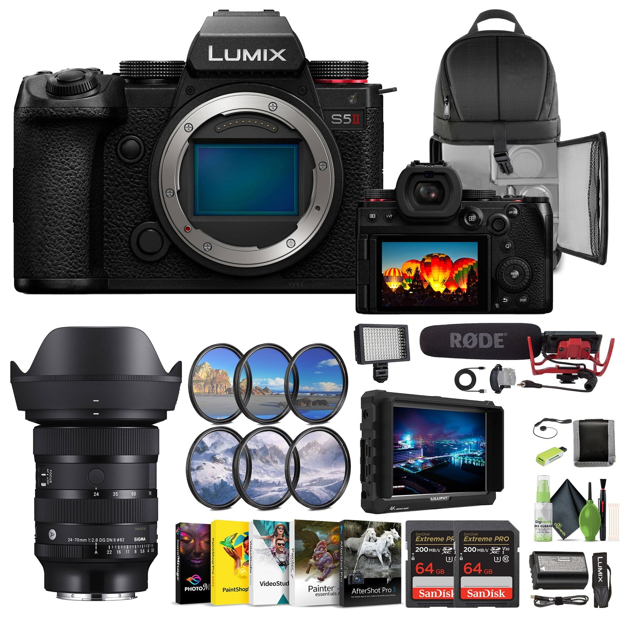 Panasonic Lumix S5II Mirrorless Camera + Sigma 24-70mm DN II Art Lens + More