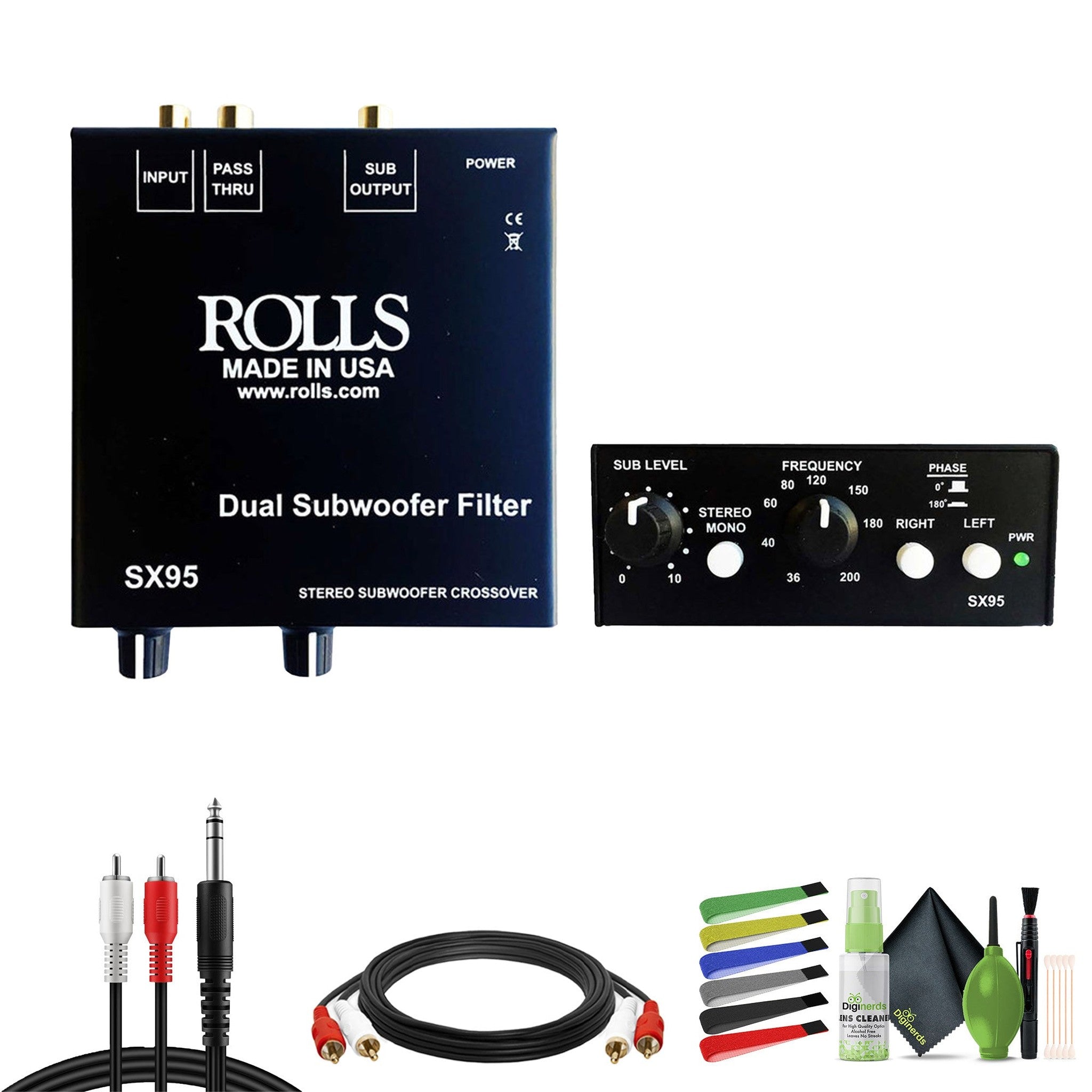 ROLLS SX95 Stereo Subwoofer Crossover/Filter, 12V Auxiliary Power Outlet Bundle rolls