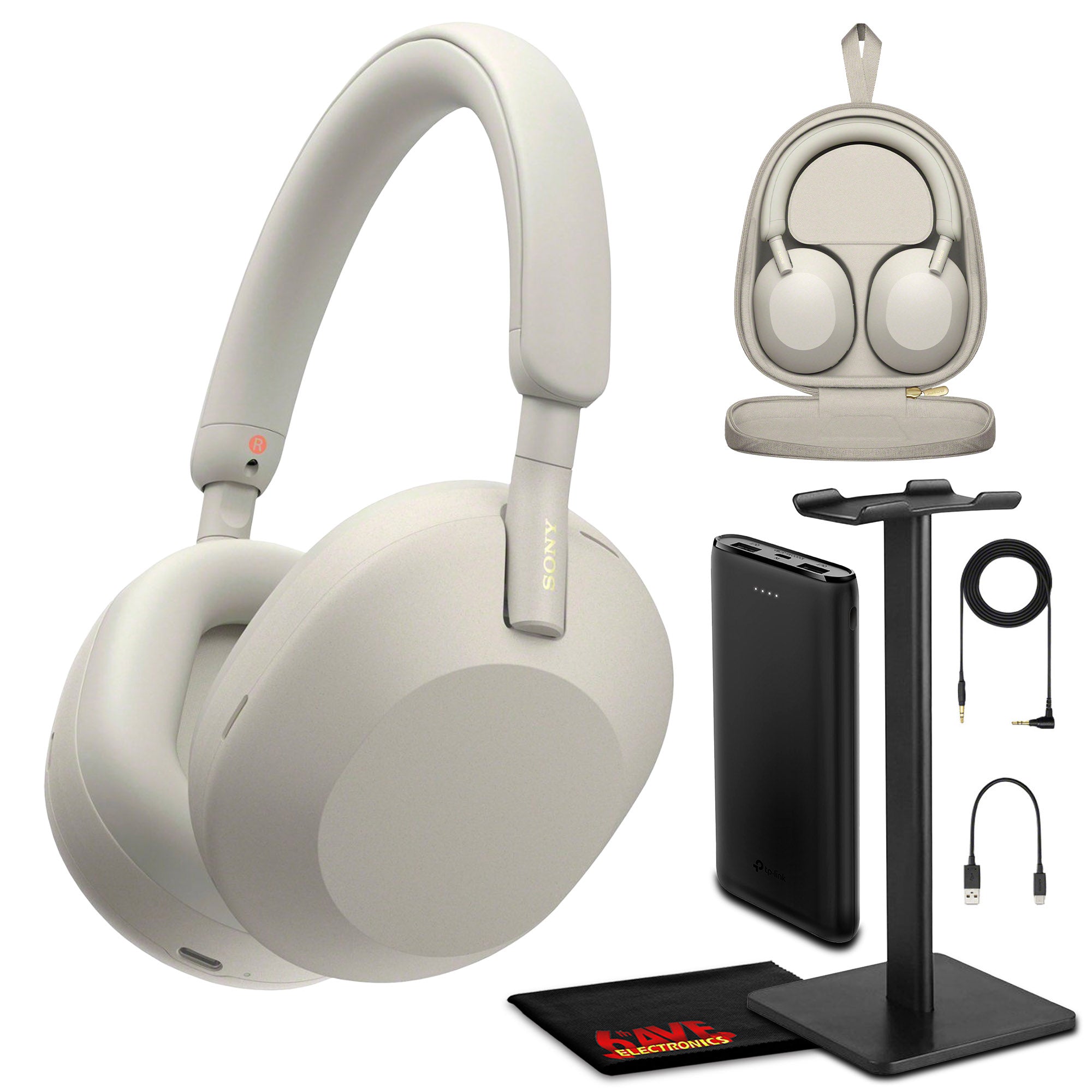 Sony WH-1000XM5 Noise-Canceling Wireless Over-Ear Headphones (Silver) Bundle