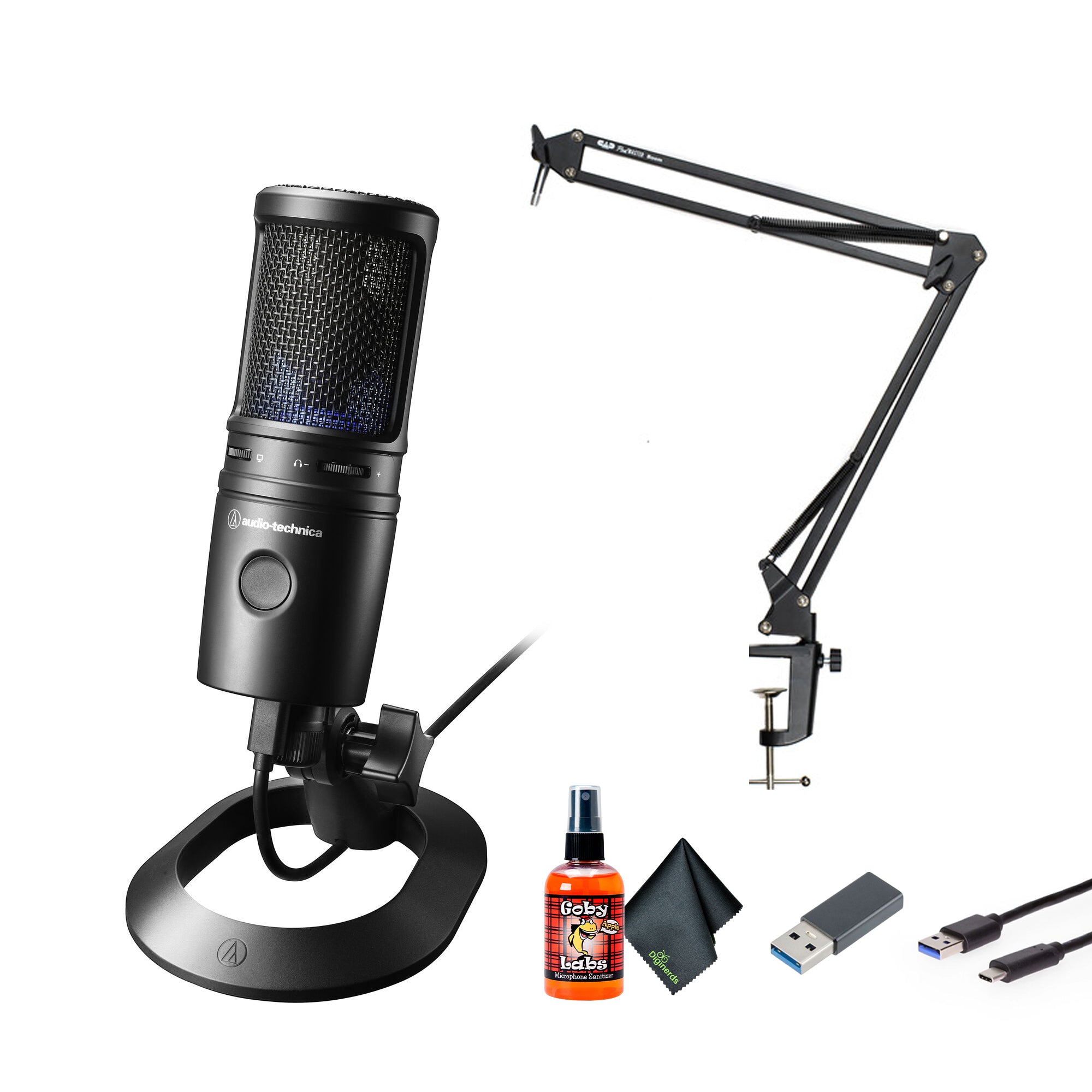 Audio-Technica AT2020USB-X Cardioid Condenser USB Microphone, Boom Arm Mic Stand