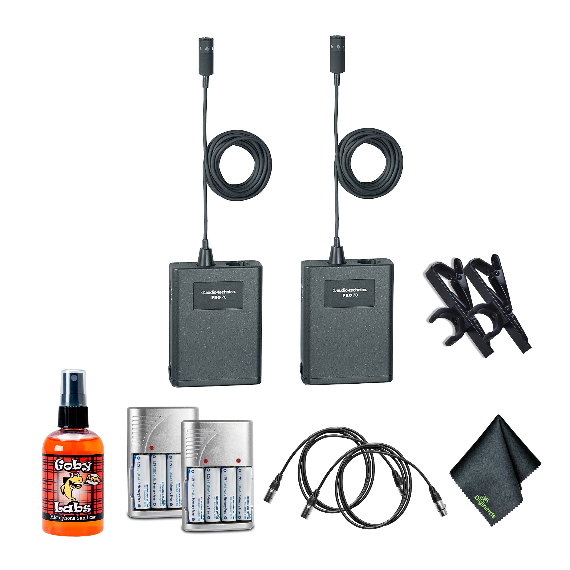 Audio-Technica Pro 70 Cardioid Microphone Pack of 2 , 4xAA Batteries With Charger