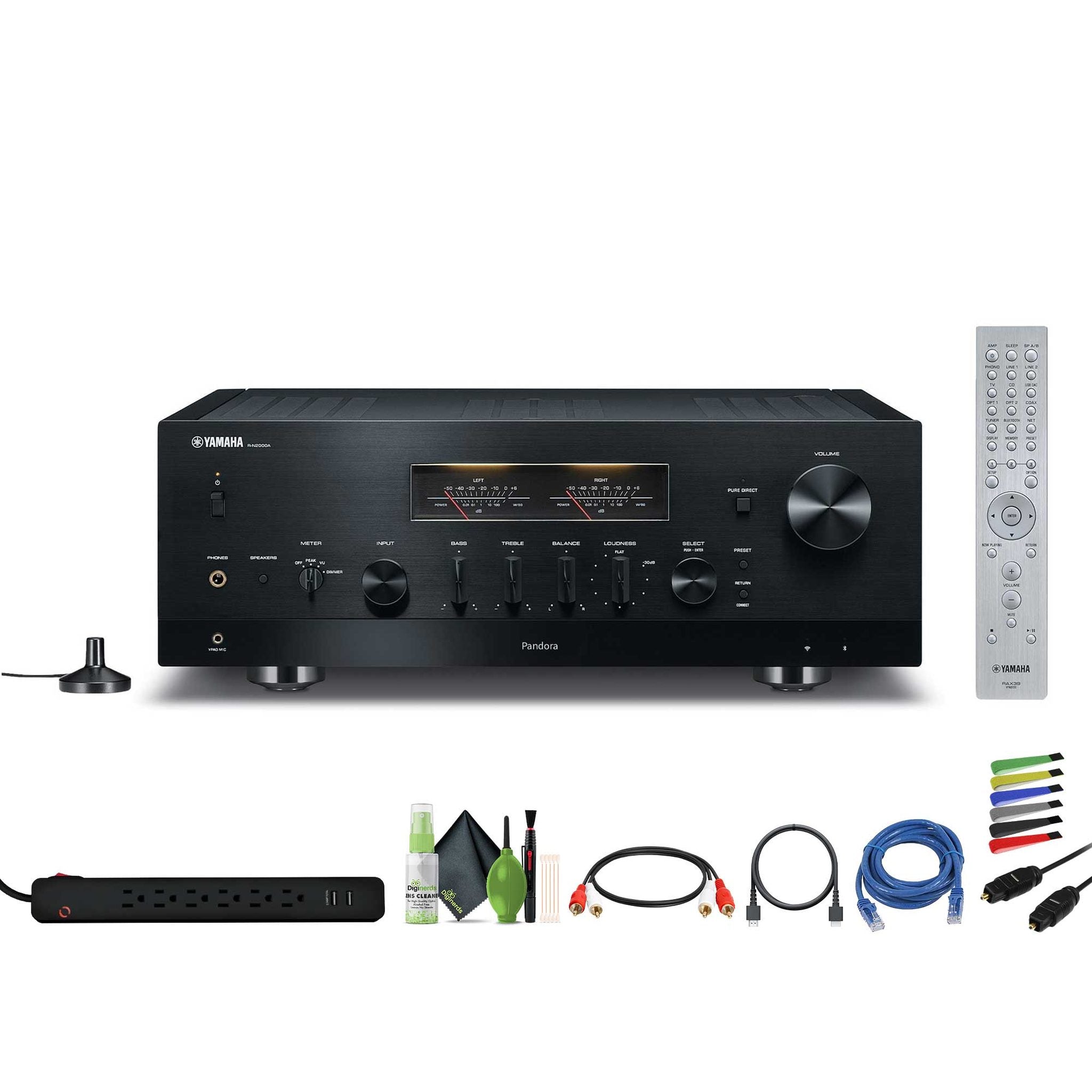 Yamaha R-N2000A 2.1-Channel Network Stereo Receiver Black , HDMI Cable, dual RCA male to male, Cat5e Ethernet Patch Cable Stranded - Black, Bundle