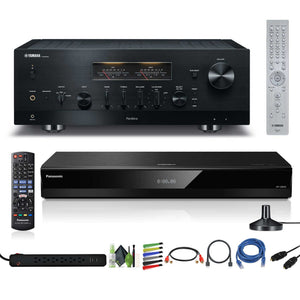 Yamaha R-N2000A 2.1-Channel Network Stereo Receiver Black , Panasonic DP-UB820-K HDR 4K UHD Network Blu-ray Player, Cat5e Ethernet Patch Cable Stranded - Black, Bundle