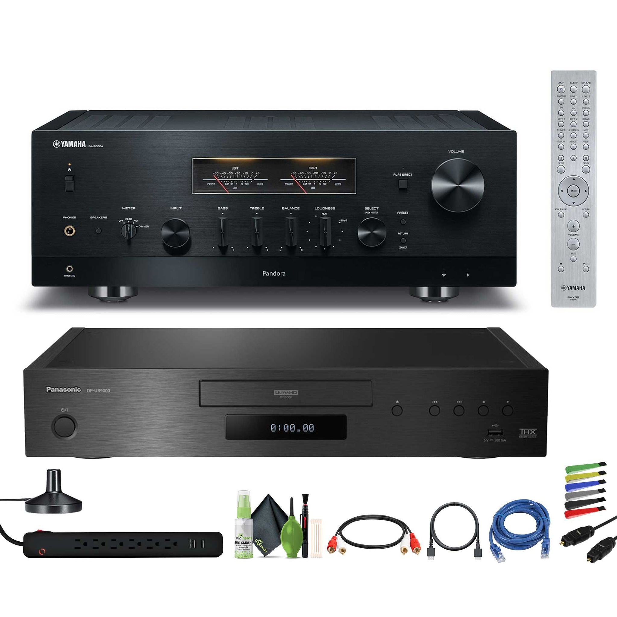 Yamaha R-N2000A 2.1-Channel Network Stereo Receiver Black , Panasonic DP-UB9000 HDR UHD 4K Network Blu-ray Disc Player, Cat5e Ethernet Patch Cable Stranded - Black, Bundle