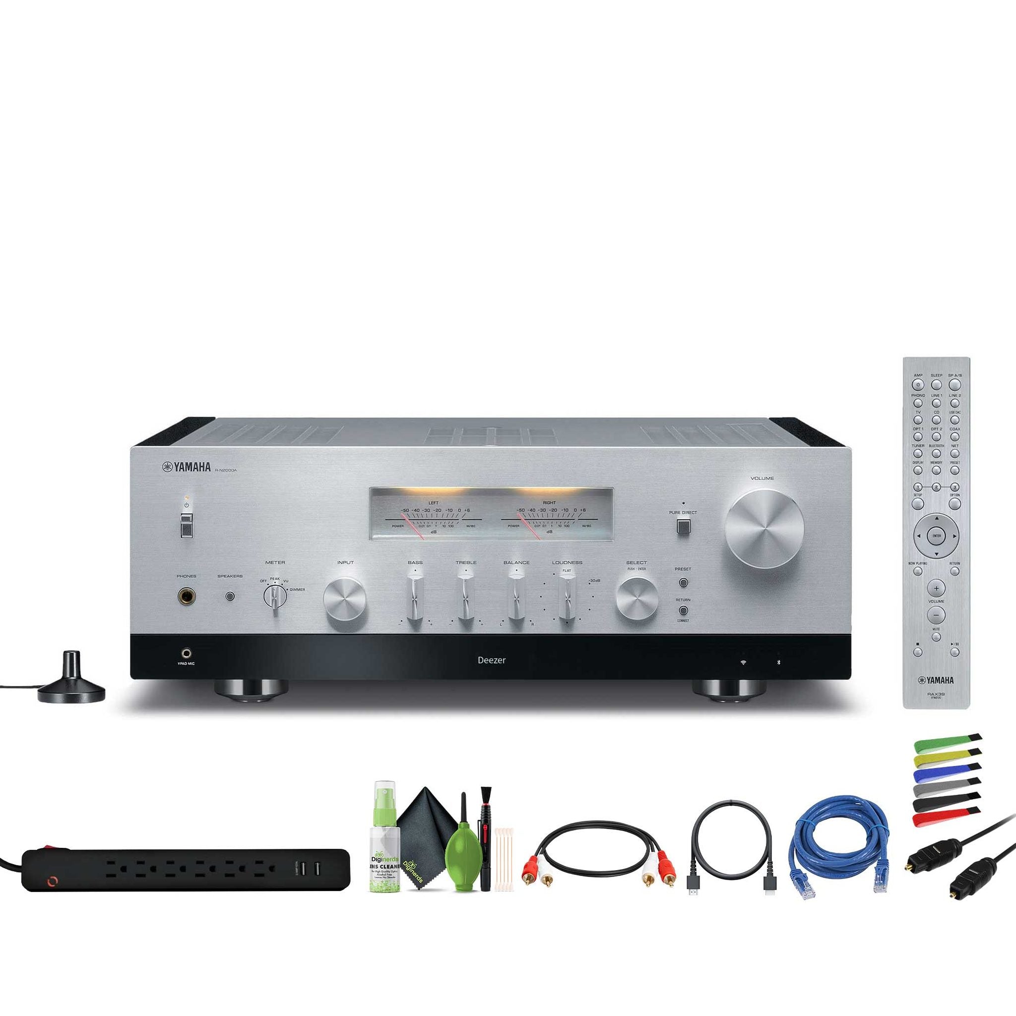 Yamaha R-N2000A 2.1-Channel Network Stereo Receiver Silver , HDMI Cable, dual RCA male to male, Cat5e Ethernet Patch Cable Stranded - Black, Bundle