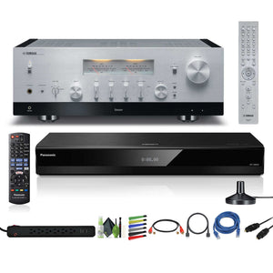 Yamaha R-N2000A 2.1-Channel Network Stereo Receiver Silver , Panasonic DP-UB820-K HDR 4K UHD Network Blu-ray Player, Cat5e Ethernet Patch Cable Stranded - Black, Bundle