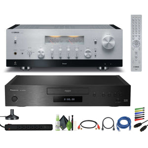 Yamaha R-N2000A 2.1-Channel Network Stereo Receiver Silver , Panasonic DP-UB9000 HDR UHD 4K Network Blu-ray Disc Player, Cat5e Ethernet Patch Cable Stranded - Black, Bundle