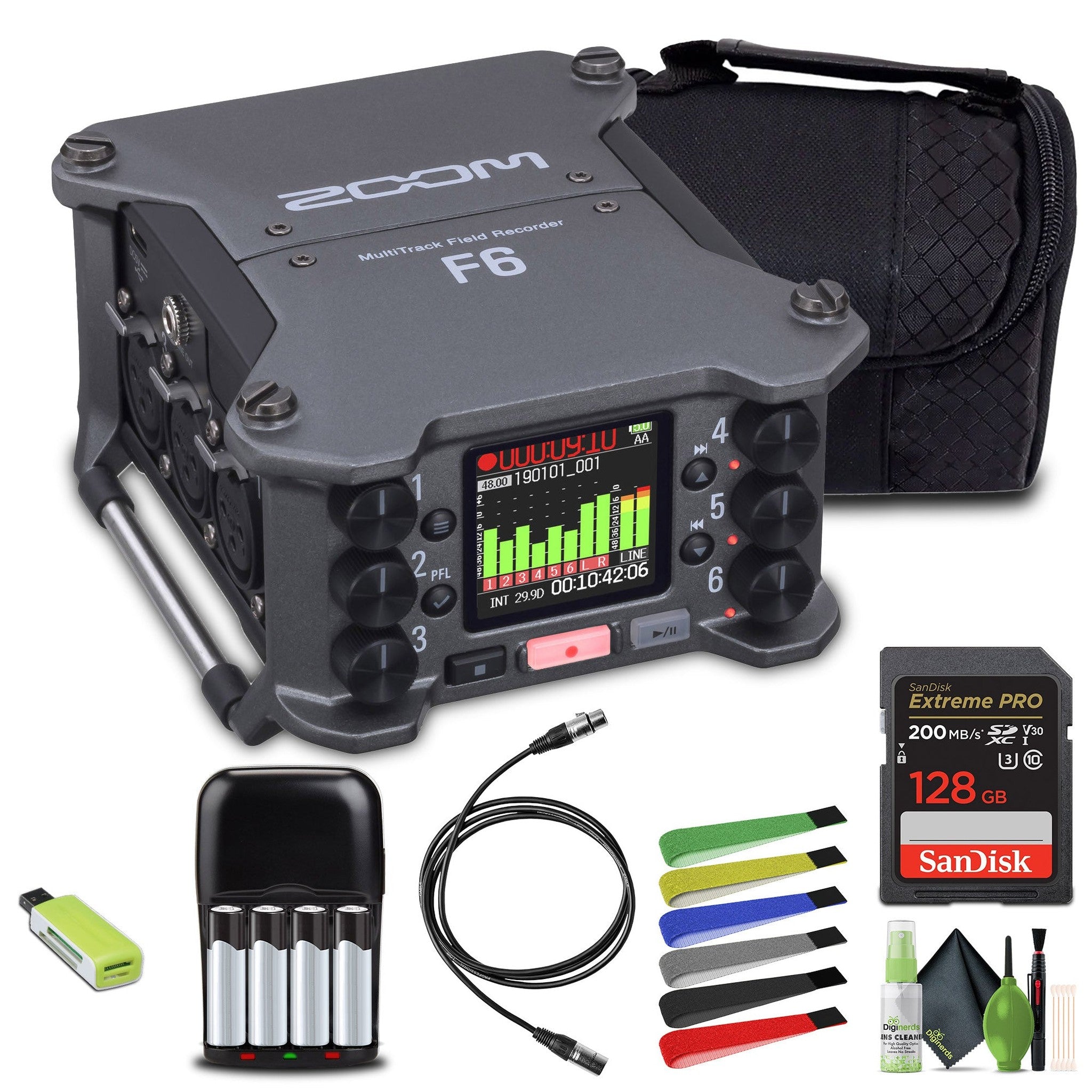 Zoom F6 Professional Field Audio Recorder Bundle with Accessories