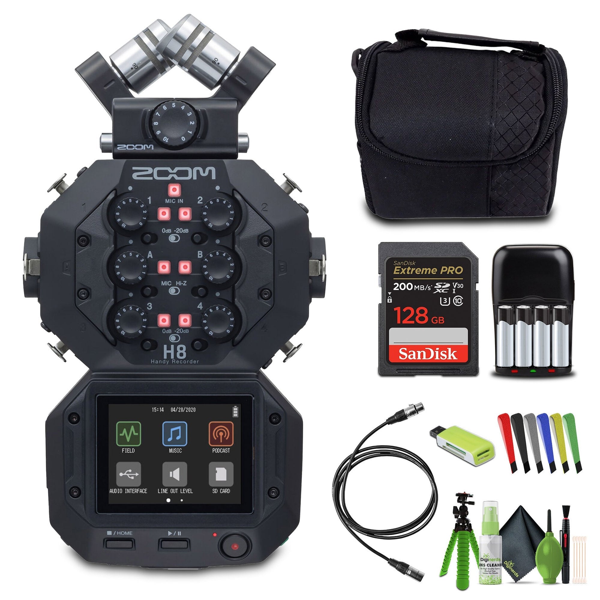 Zoom H8 8-Input / 12-Track Portable Handy Recorder Bundle with Accessories