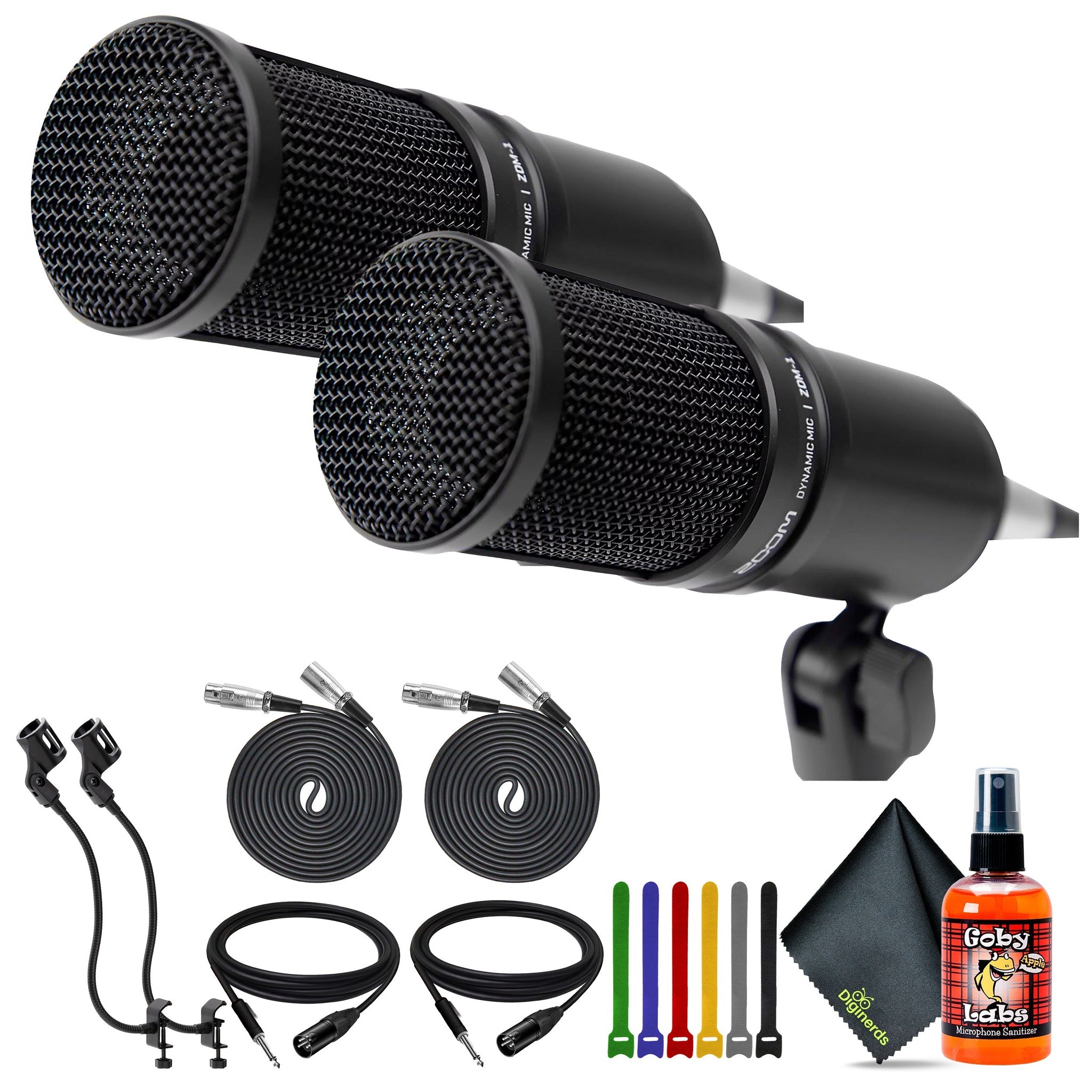 2x Zoom ZDM-1 Dynamic Microphone, 2x 8-inch Flexible Desktop Microphone Stand Zoom