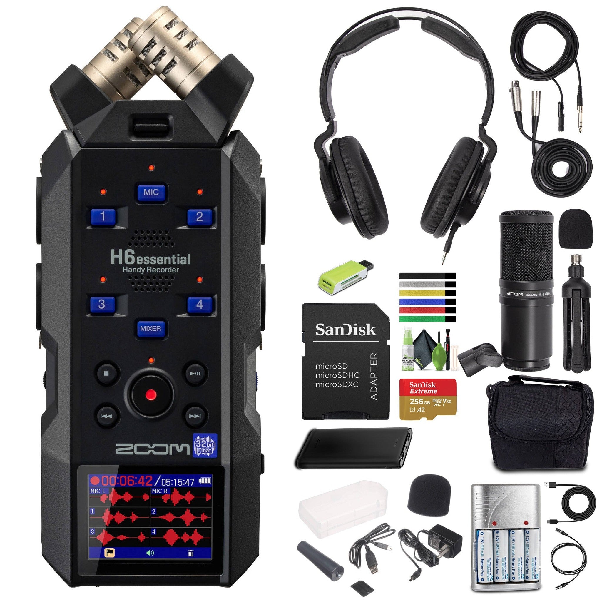 Zoom H6essential 2024 Model, Essential Series with 32-Bit Float, Accessibility, 6-Track Recorder, Stereo Microphones, 4 XLR/TRS Inputs, USB Audio Interface, for Musicians, Podcasters, & Filmmakers Zoom