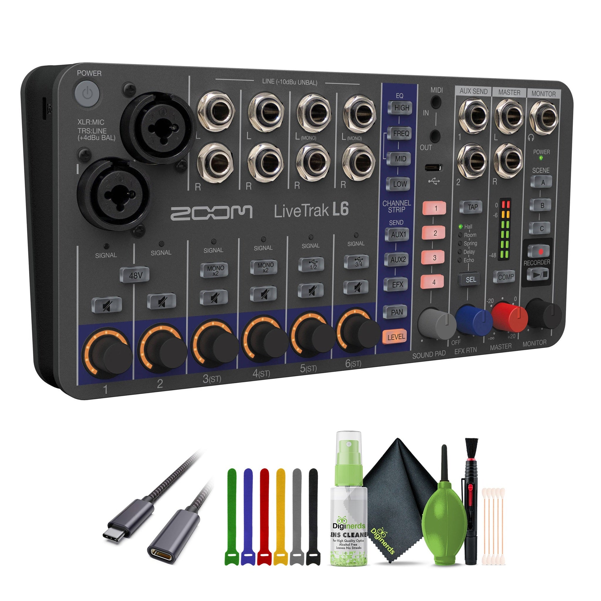Zoom LiveTrak L-6 Portable 6-Channel Digital Mixer, USB C to Male USB C Cable