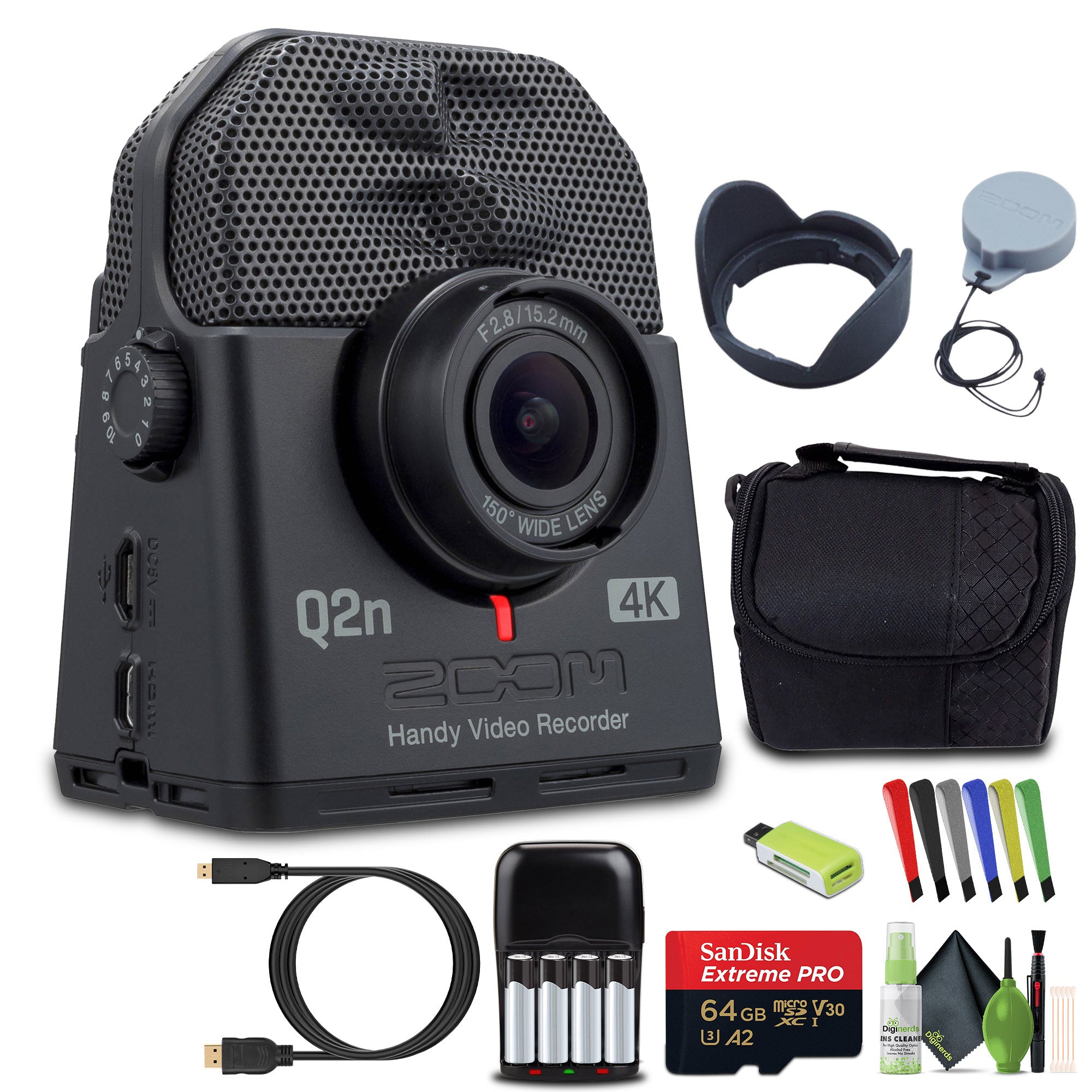 Zoom Q2n-4K Handy Video Recorder, 4K/30P UHD Video Bundle With Accessories